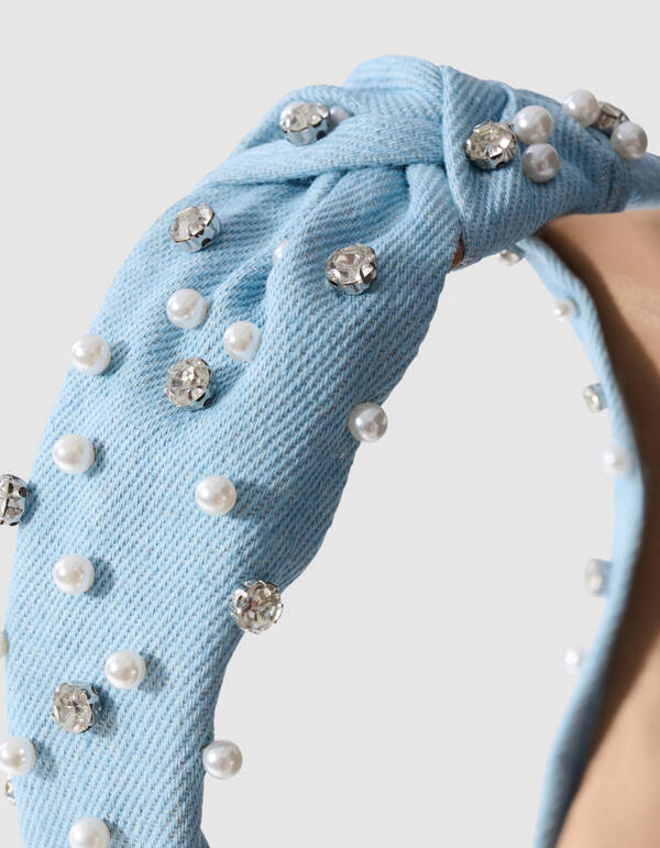 Embellished Denim Haarband Blauw SHOEBY ACCESSOIRES