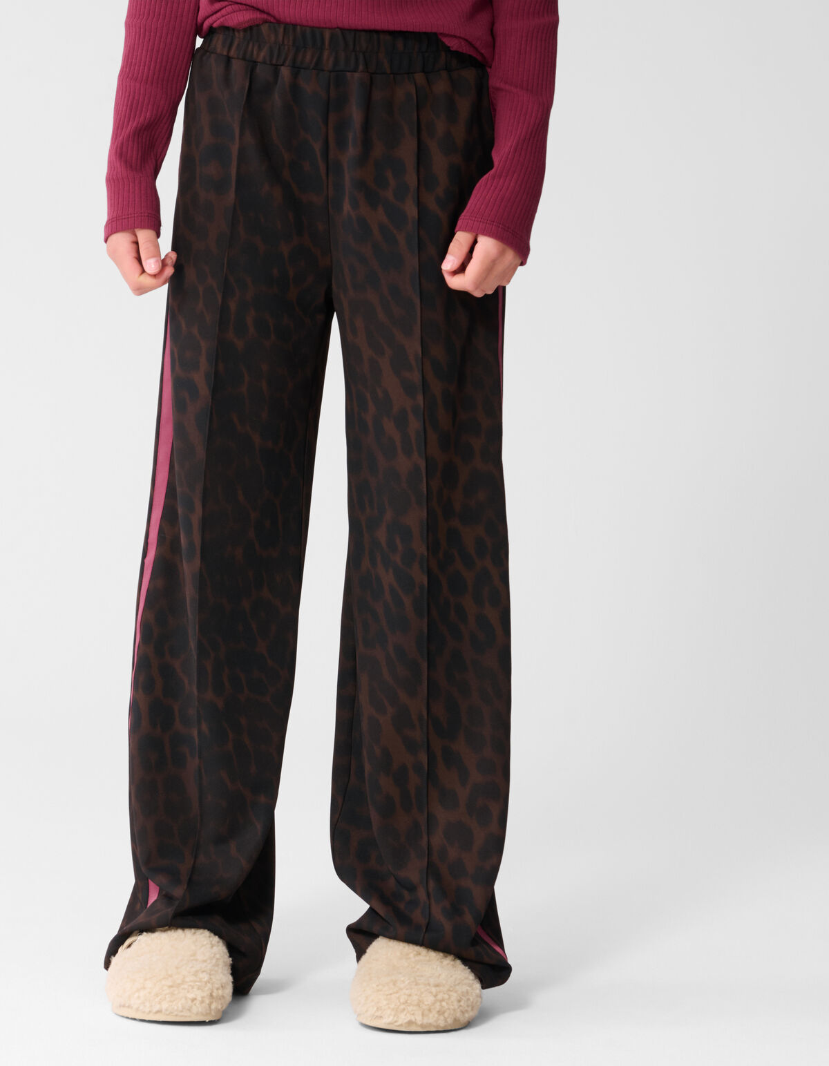 Leopard Stripe Wide Leg Fit Broek Donkerbruin SHOEBY GIRLS