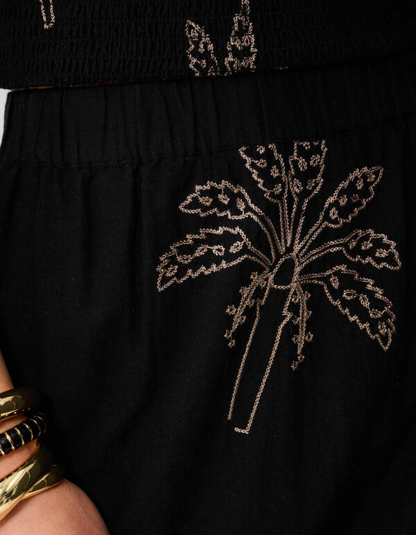 Palm Embroidery Maxi Rok Zwart SHOEBY WOMEN