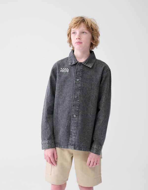 Denim Washed Overshirt Donkergrijs SHOEBY BOYS