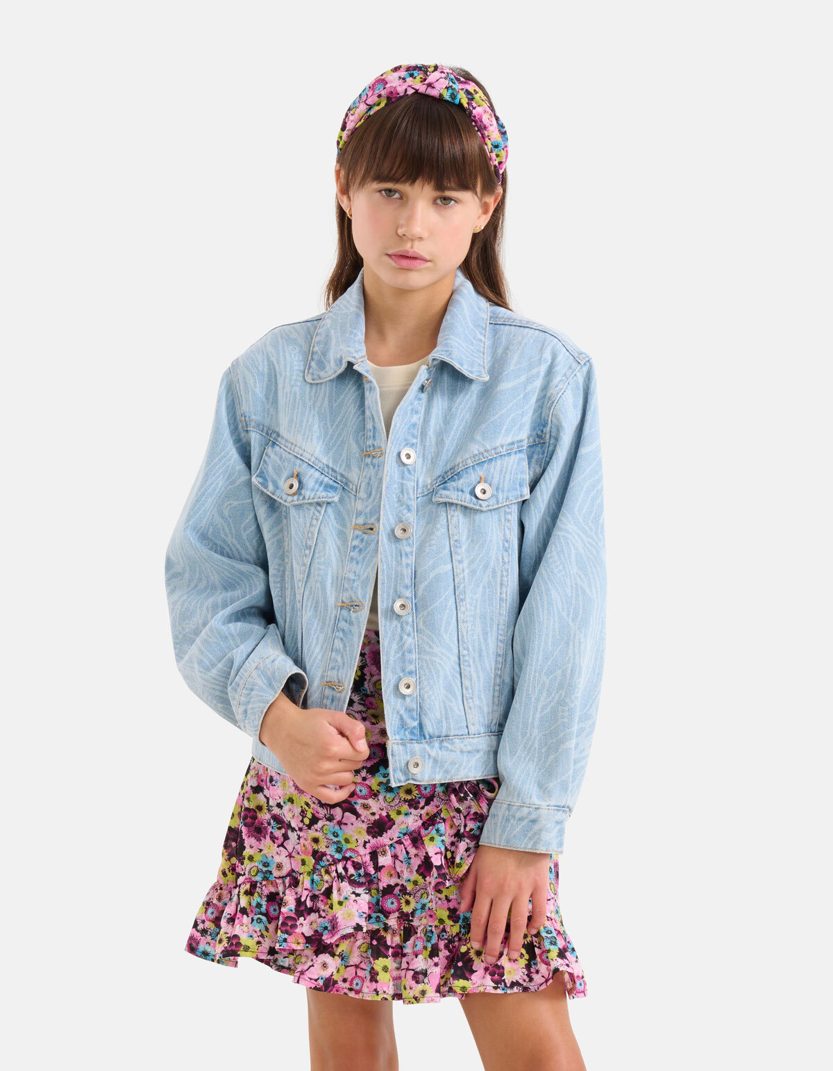 Swirl Print Denim Jack Bleached SHOEBY GIRLS