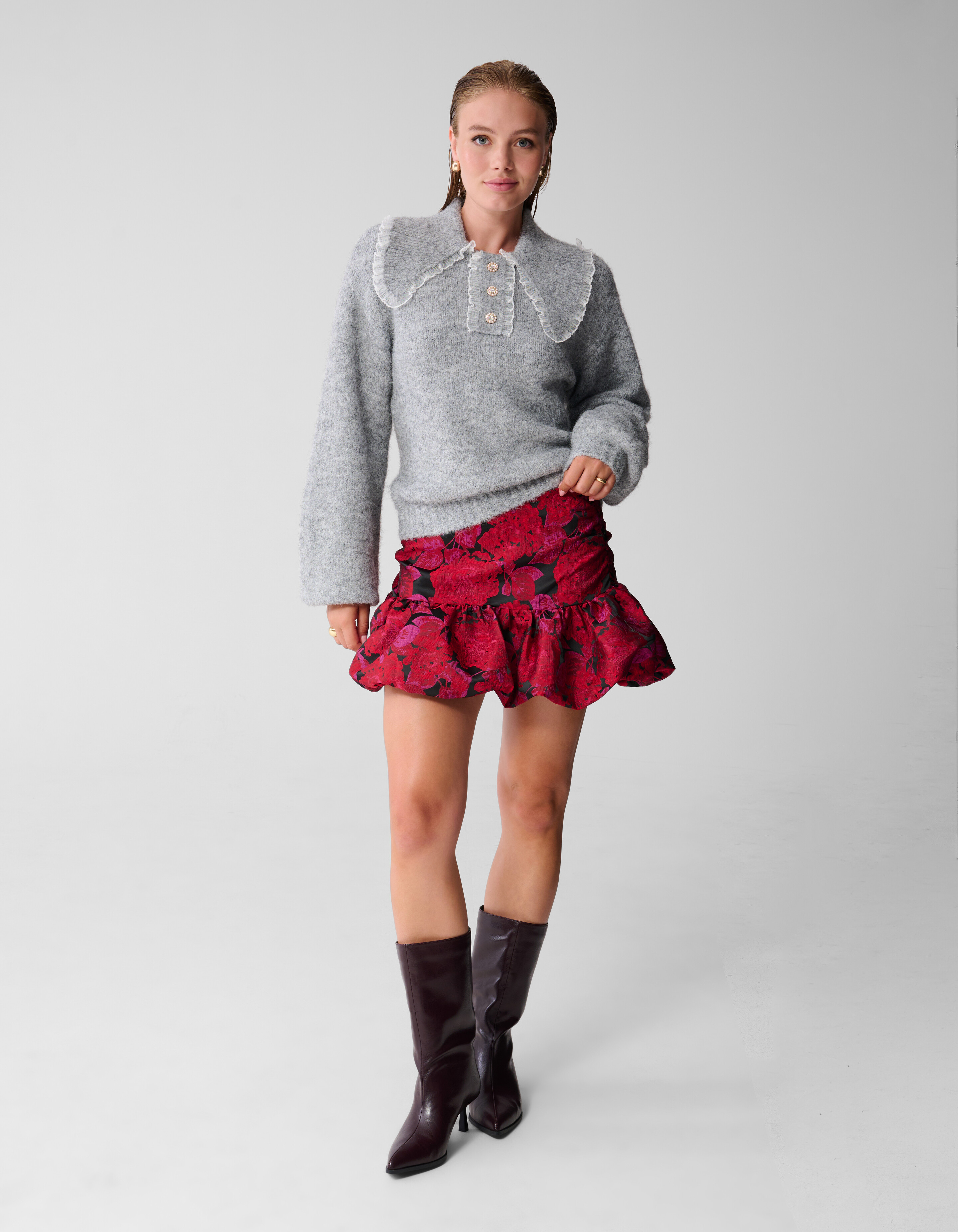 Collar Knit Trui Lichtgrijs SHOEBY WOMEN
