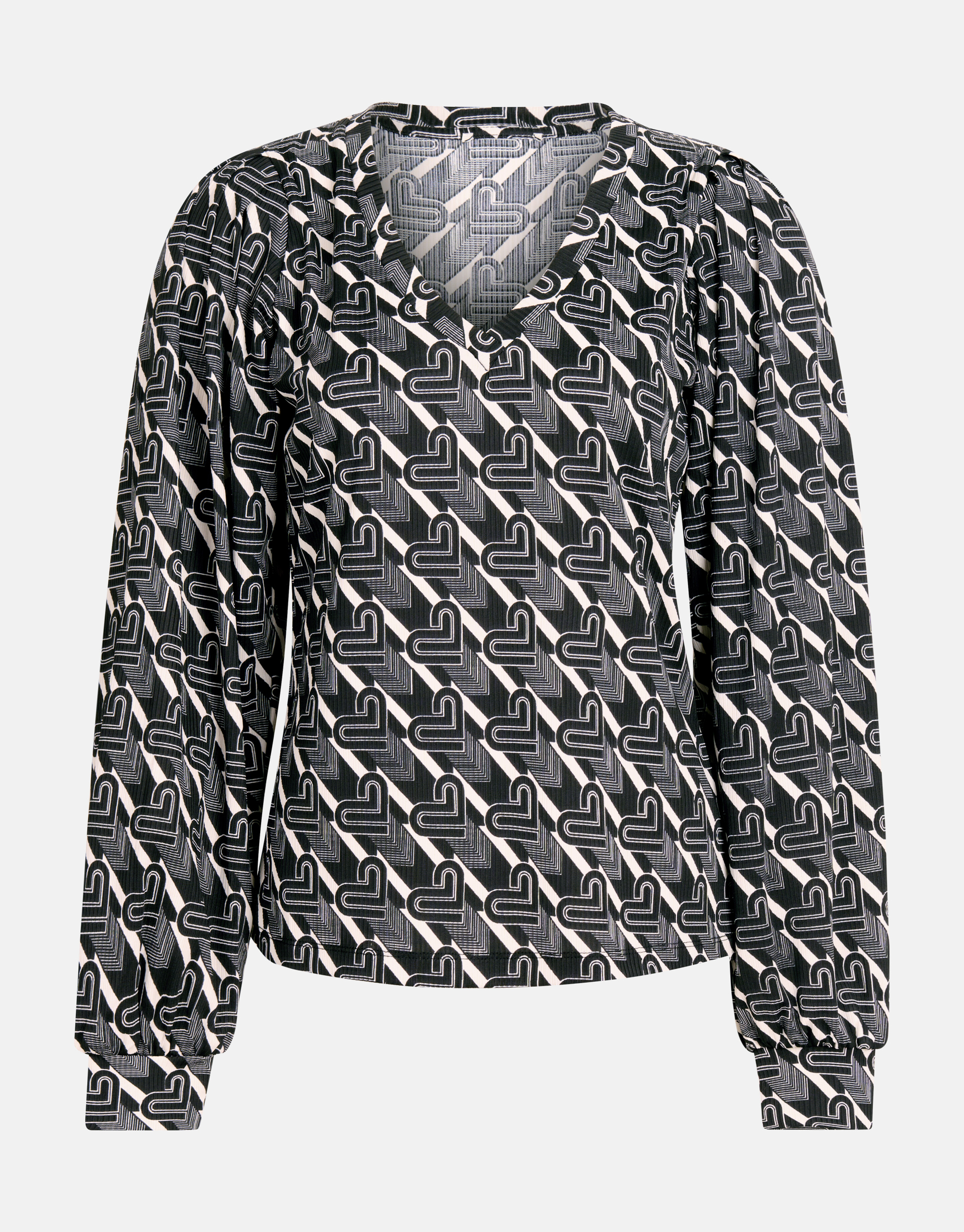 Printed Rib Longsleeve Zwart/Wit SHOEBY WOMEN