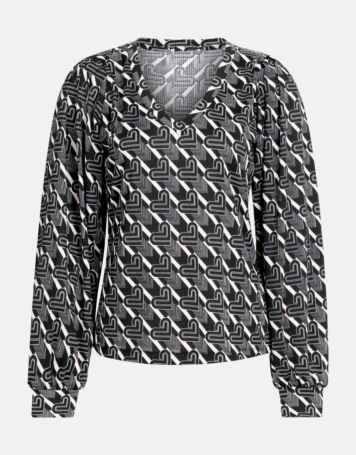 Printed Rib Longsleeve Zwart/Wit SHOEBY WOMEN