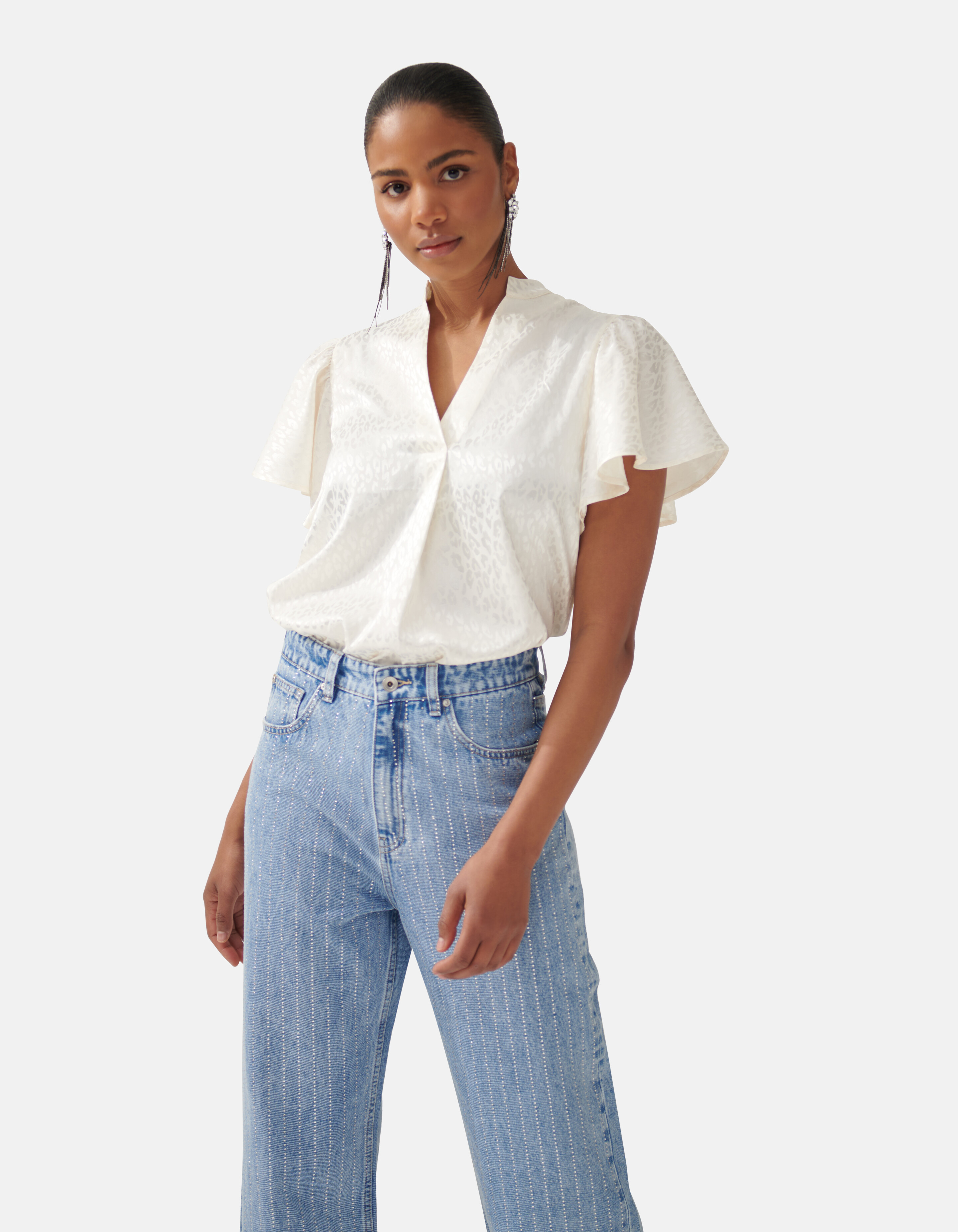 Jacquard Ruffle Blouse Gebroken Wit By Fred SHOEBY WOMEN