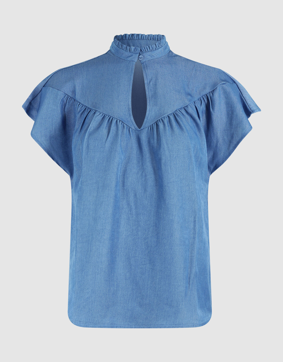 Tencel Ruffle Top Blauw SHOEBY WOMEN