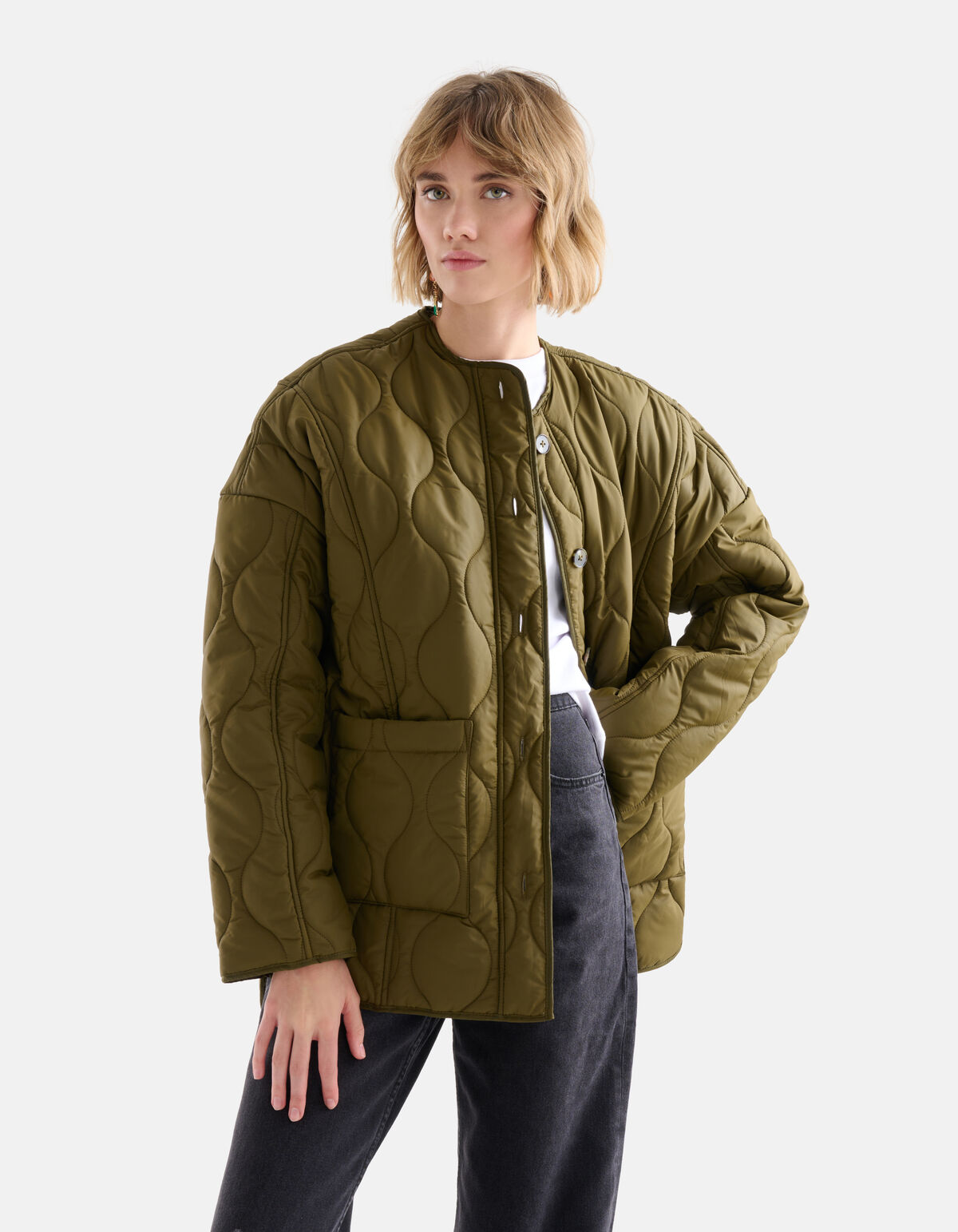 Korte Quilted Jack Donkergroen SHOEBY WOMEN