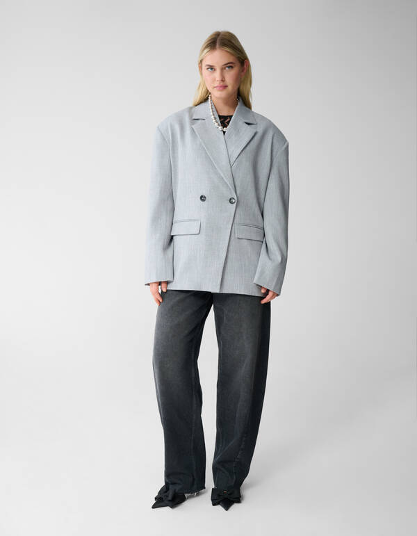 Oversized Shoulder Blazer Lichtgrijs SHOEBY WOMEN