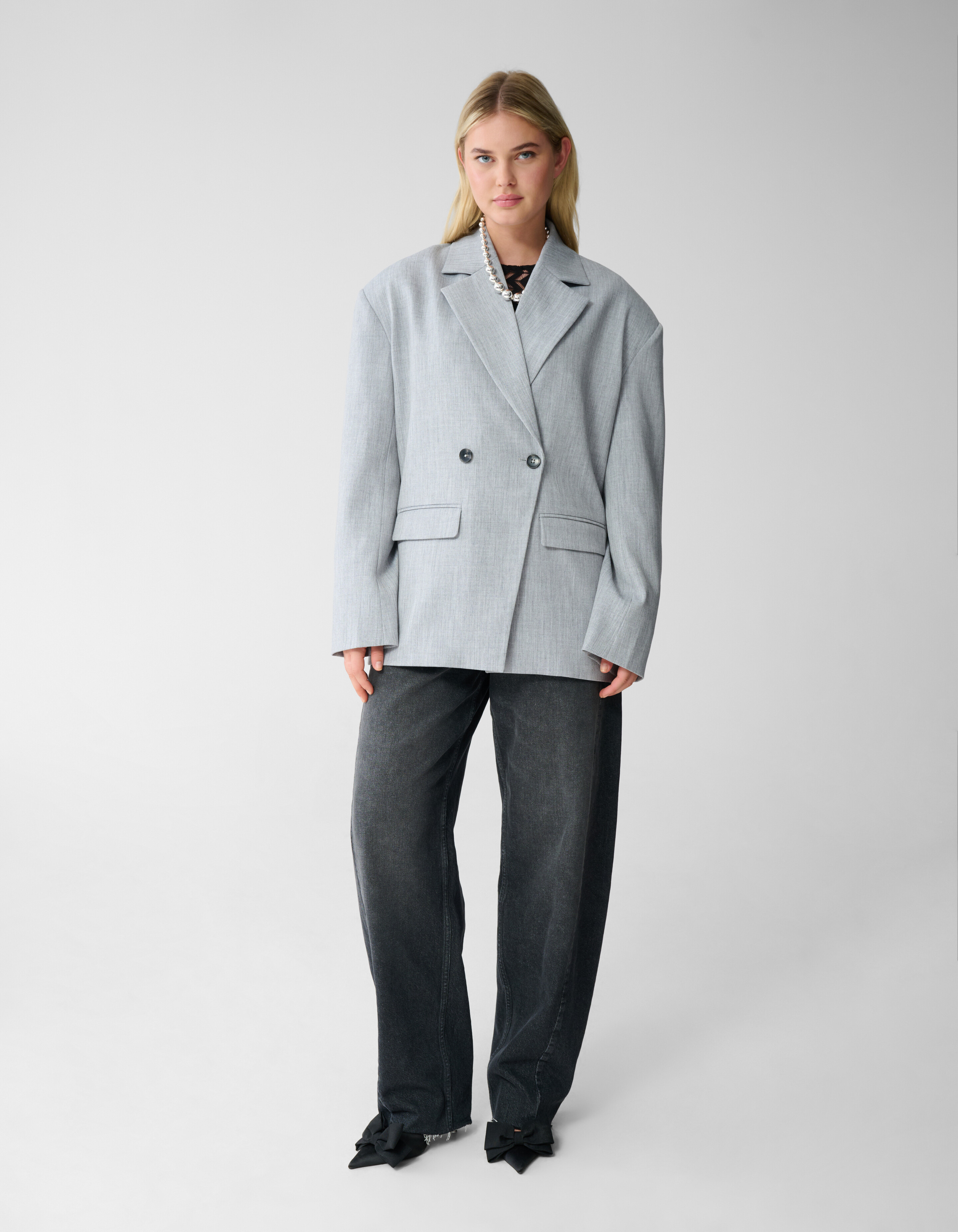 Oversized Shoulder Blazer Lichtgrijs SHOEBY WOMEN