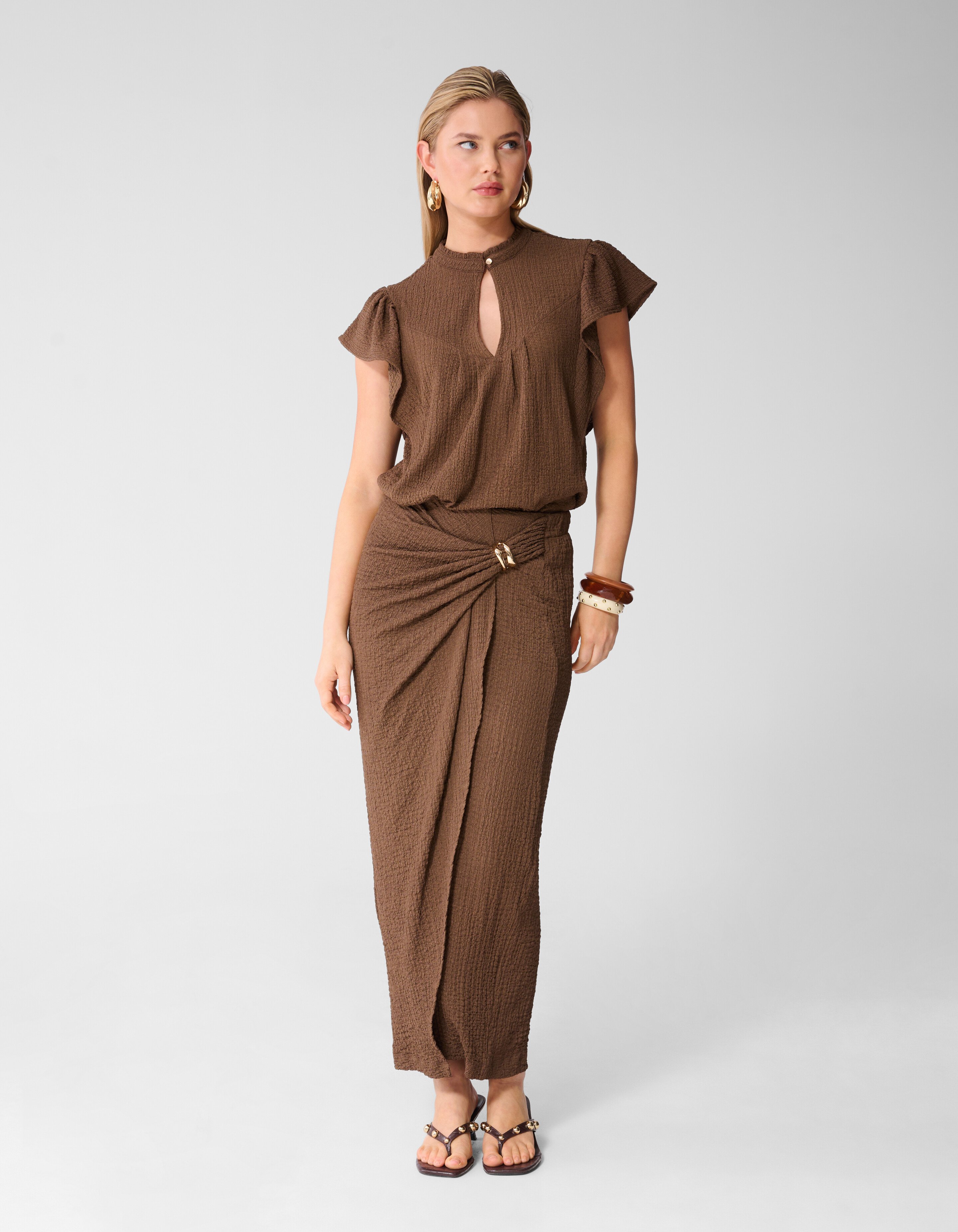 Crinkle Maxi Rok Bruin SHOEBY WOMEN