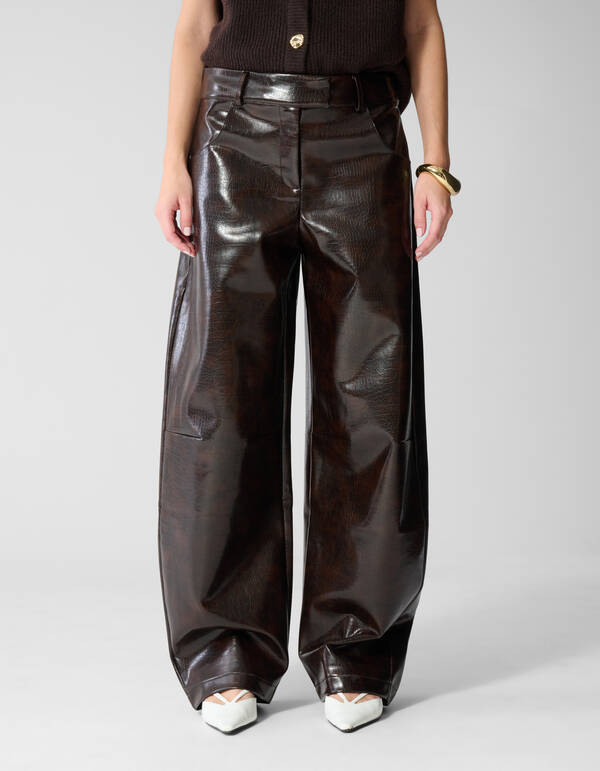 Croco Barrel Fit Broek Donkerbruin SHOEBY WOMEN