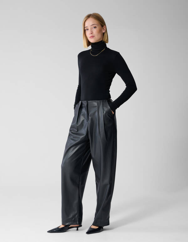 Vegan Leren Barrel Fit Broek Zwart By Lonneke SHOEBY WOMEN