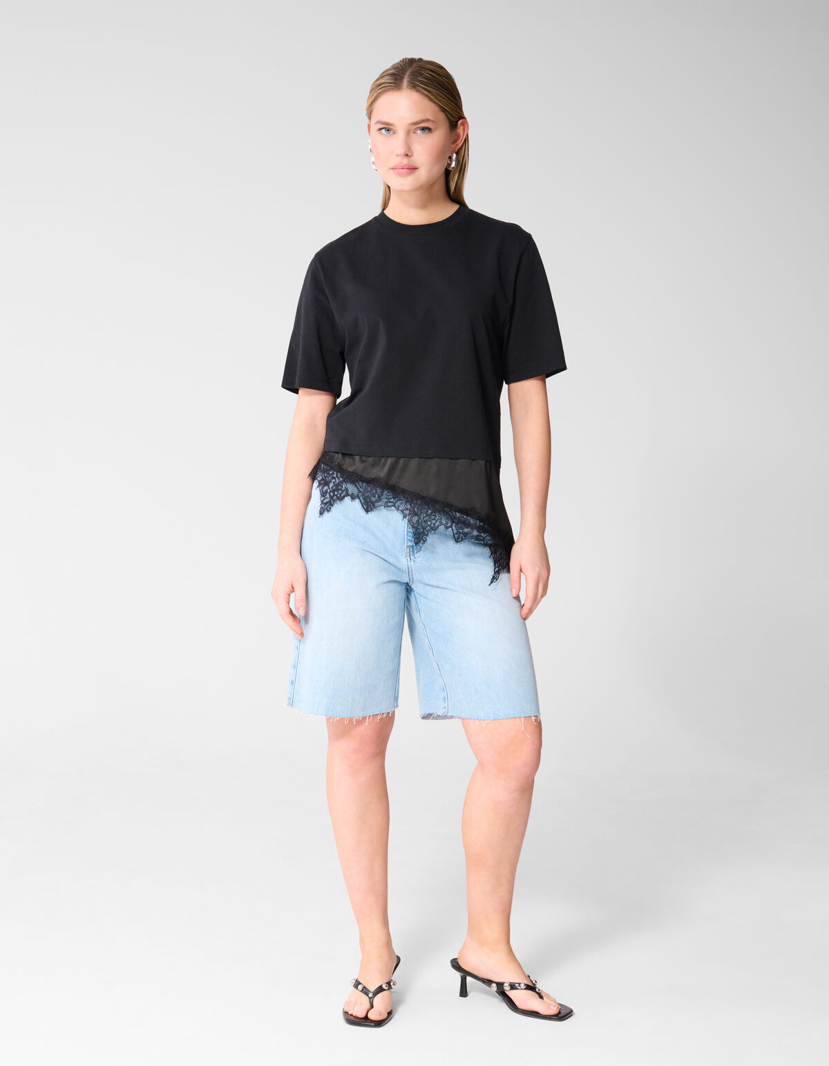 Kanten Satijnen T-shirt Zwart SHOEBY WOMEN