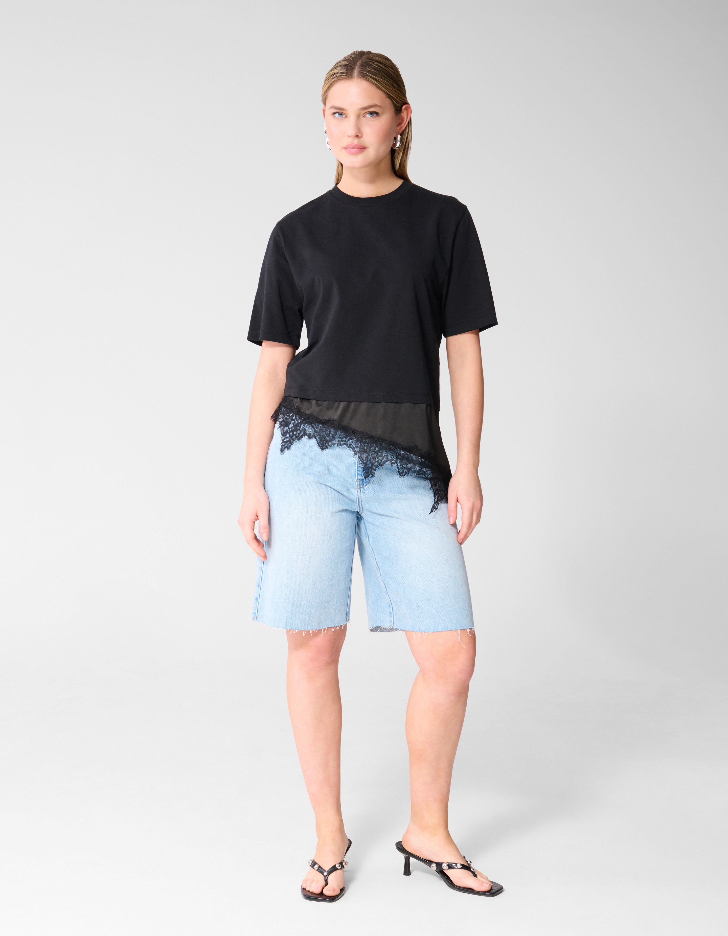 Kanten Satijnen T-shirt Zwart SHOEBY WOMEN