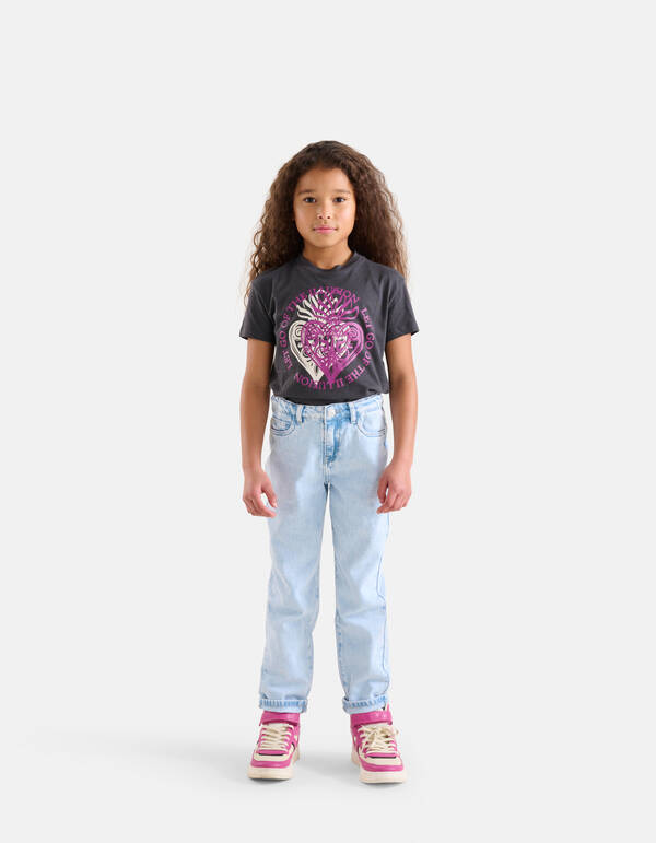 Printed Loose Fit T-shirt Donkergrijs SHOEBY GIRLS