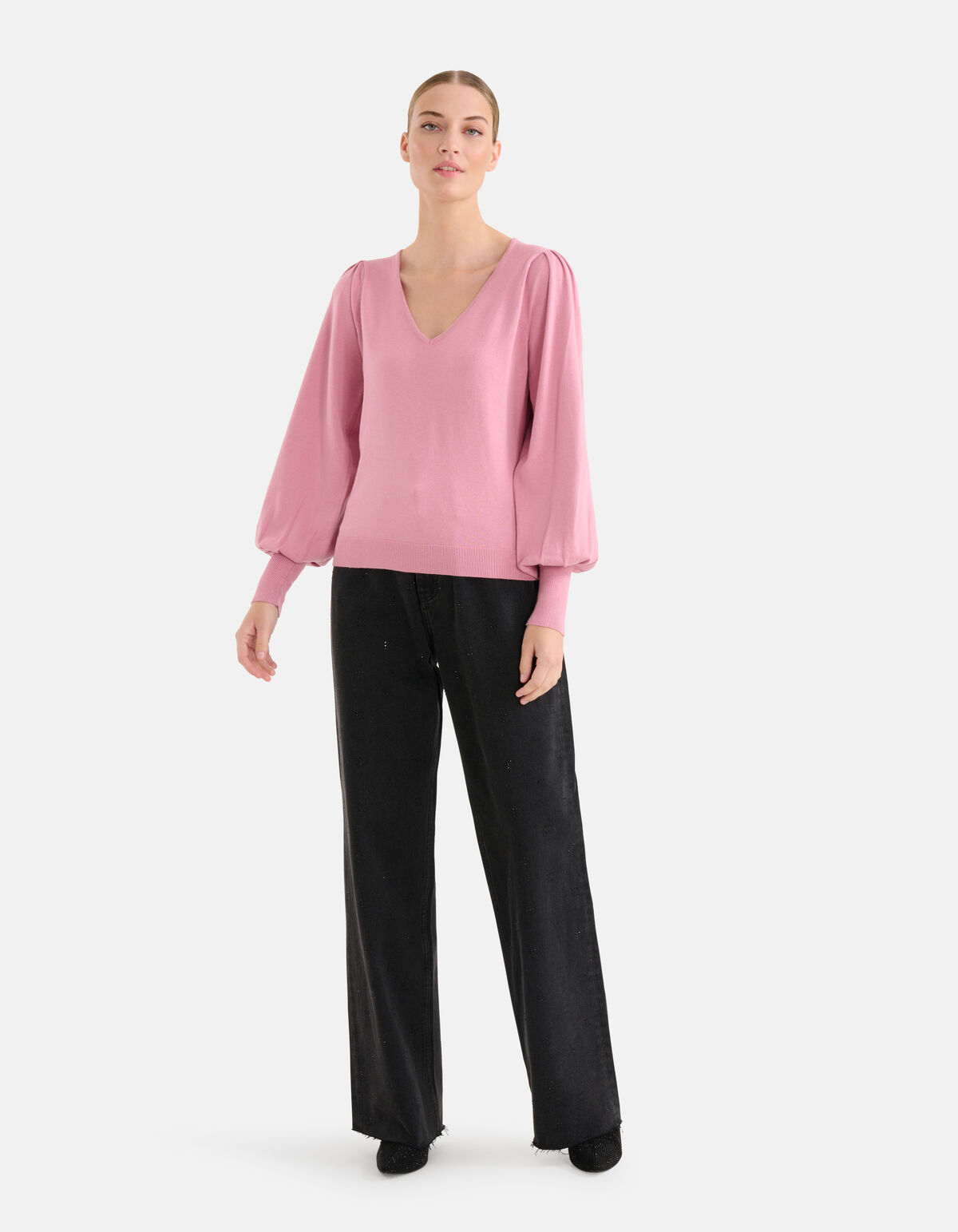 Gebreide V-hals Trui Roze SHOEBY WOMEN