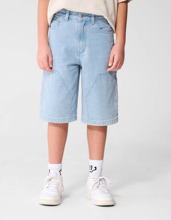 Striped Carpenter Denim Short Lichtblauw SHOEBY BOYS