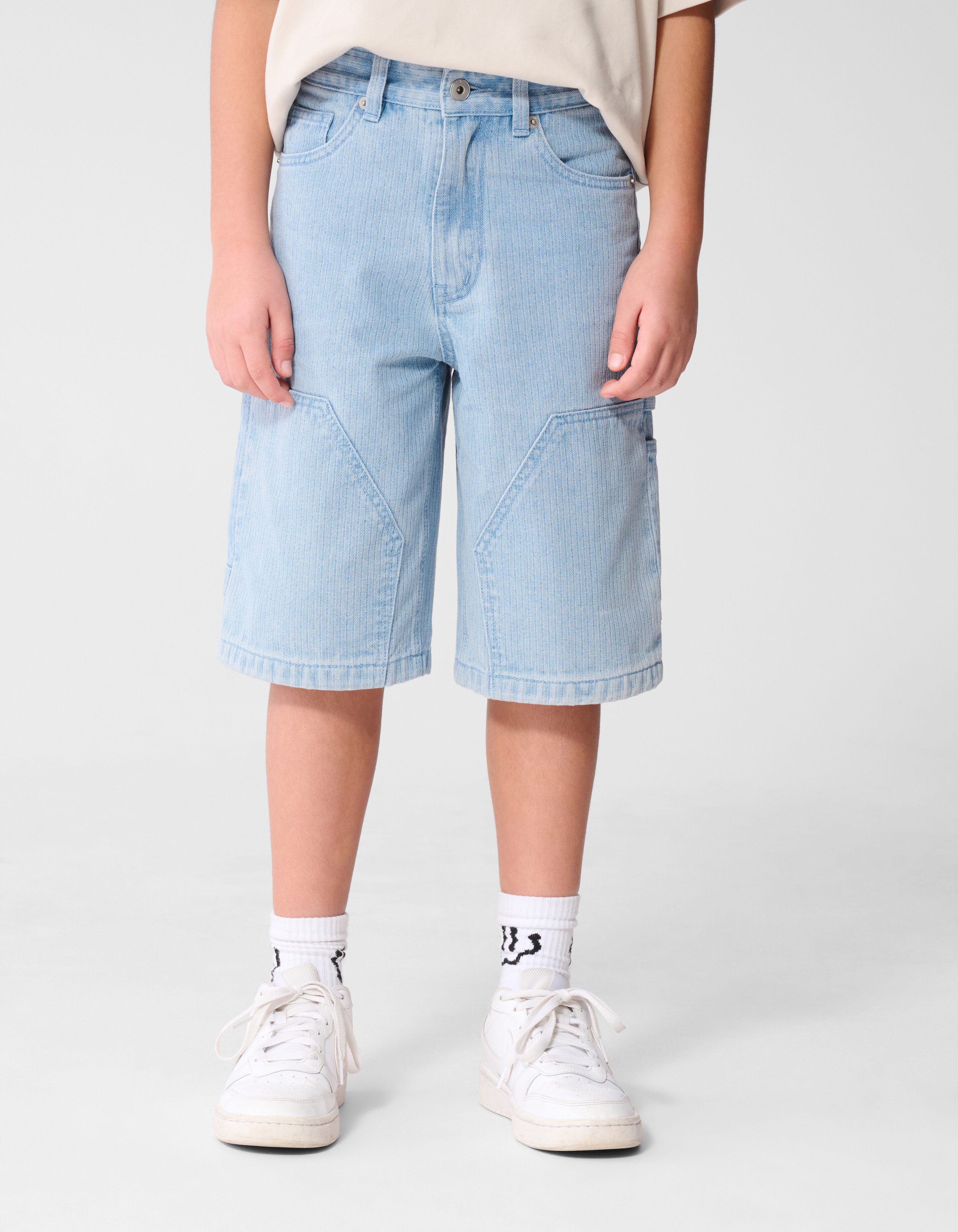 Striped Carpenter Denim Short Lichtblauw SHOEBY BOYS