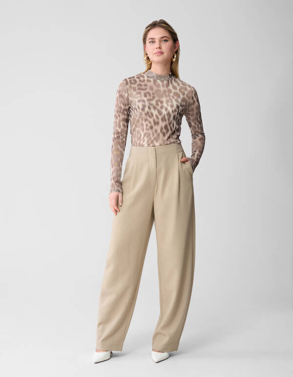 Mesh Leopard Longsleeve Top Lichtbruin SHOEBY WOMEN