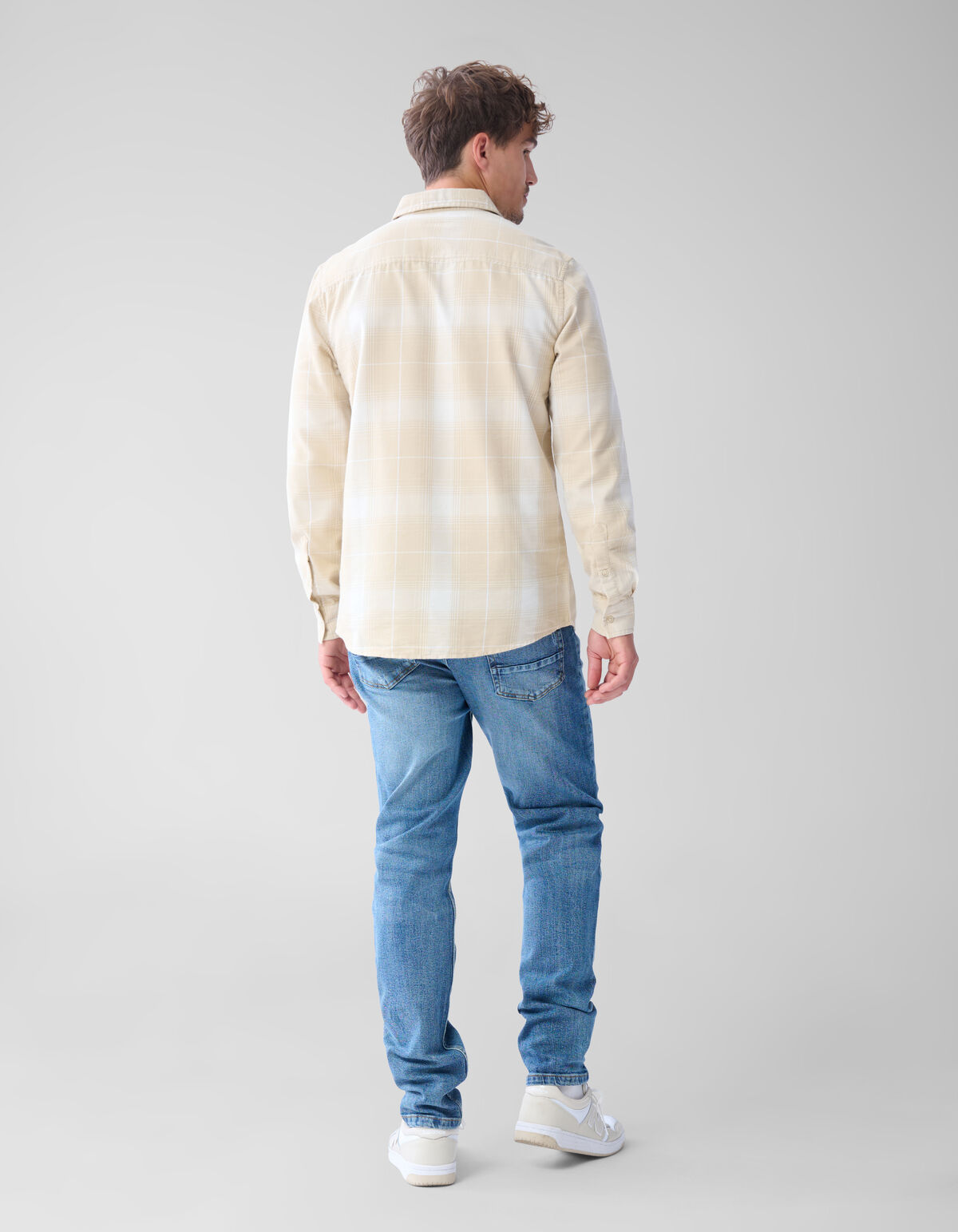 Flanel Ruiten Overhemd Beige SHOEBY MEN