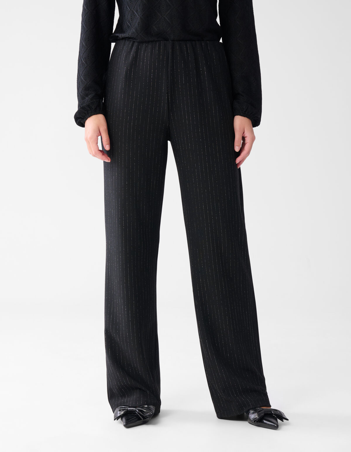 Lurex Pinstripe Wide Leg Broek Zwart SHOEBY WOMEN