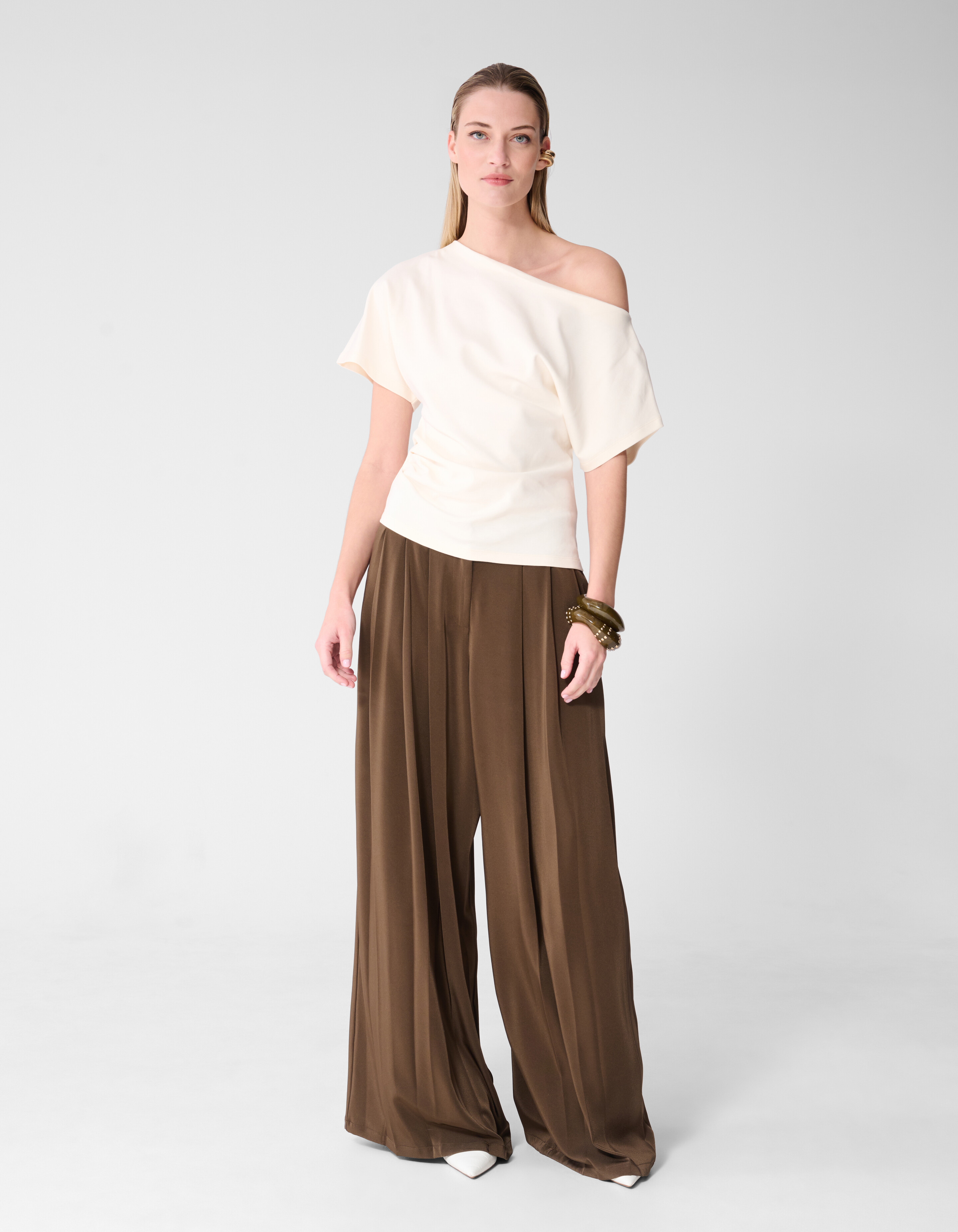 Pleated One Shoulder Top Gebroken Wit By Fred SHOEBY WOMEN