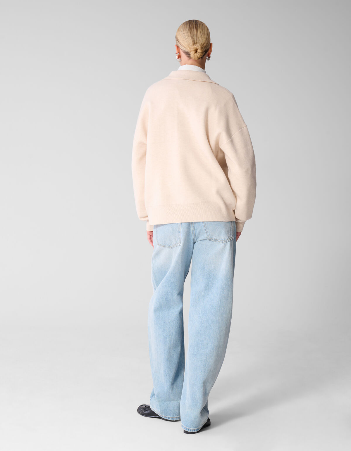 Oversized Polo Gebreide Trui Ecru SHOEBY WOMEN