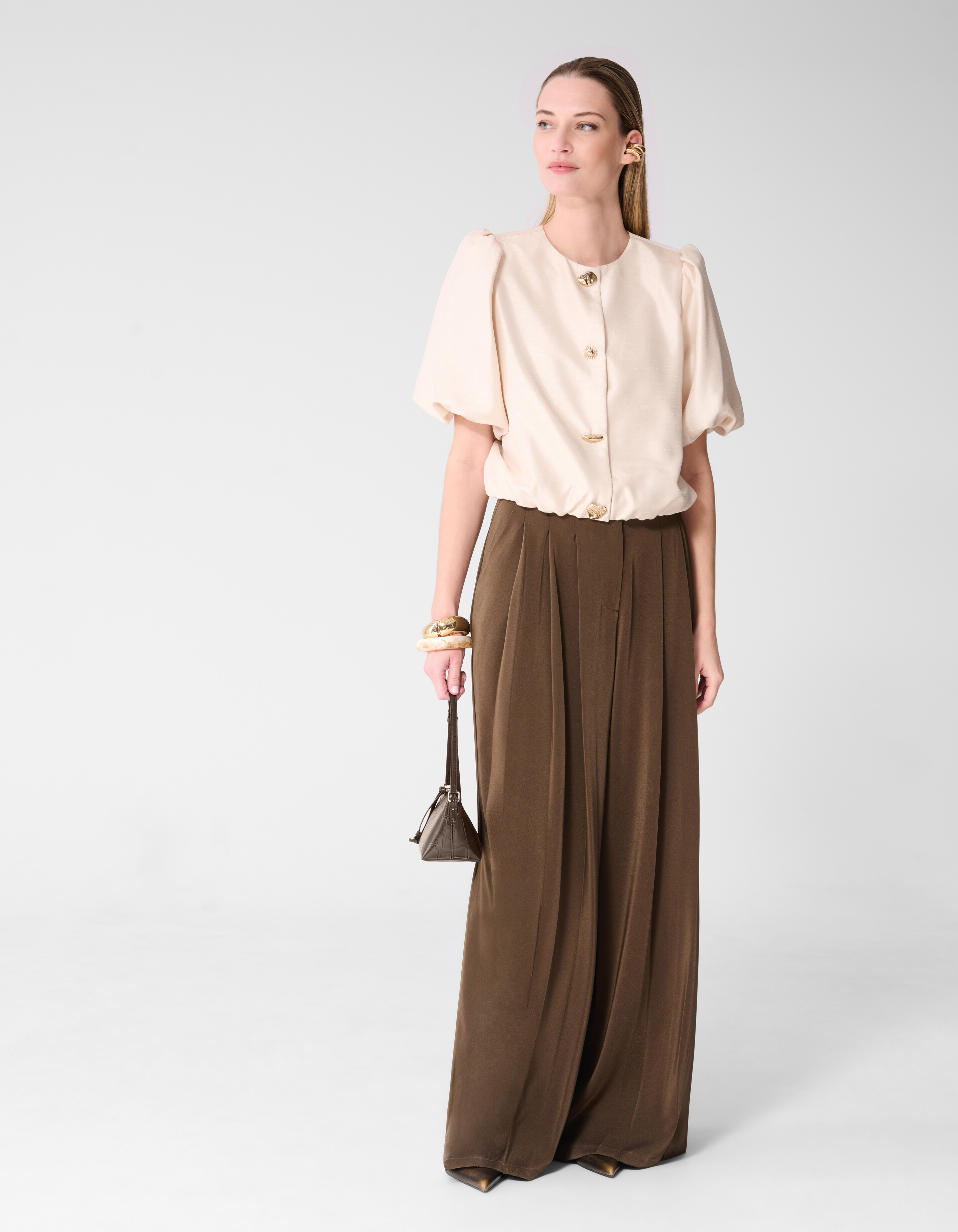 Pleated Loose Fit Broek Bruin By Fred SHOEBY WOMEN