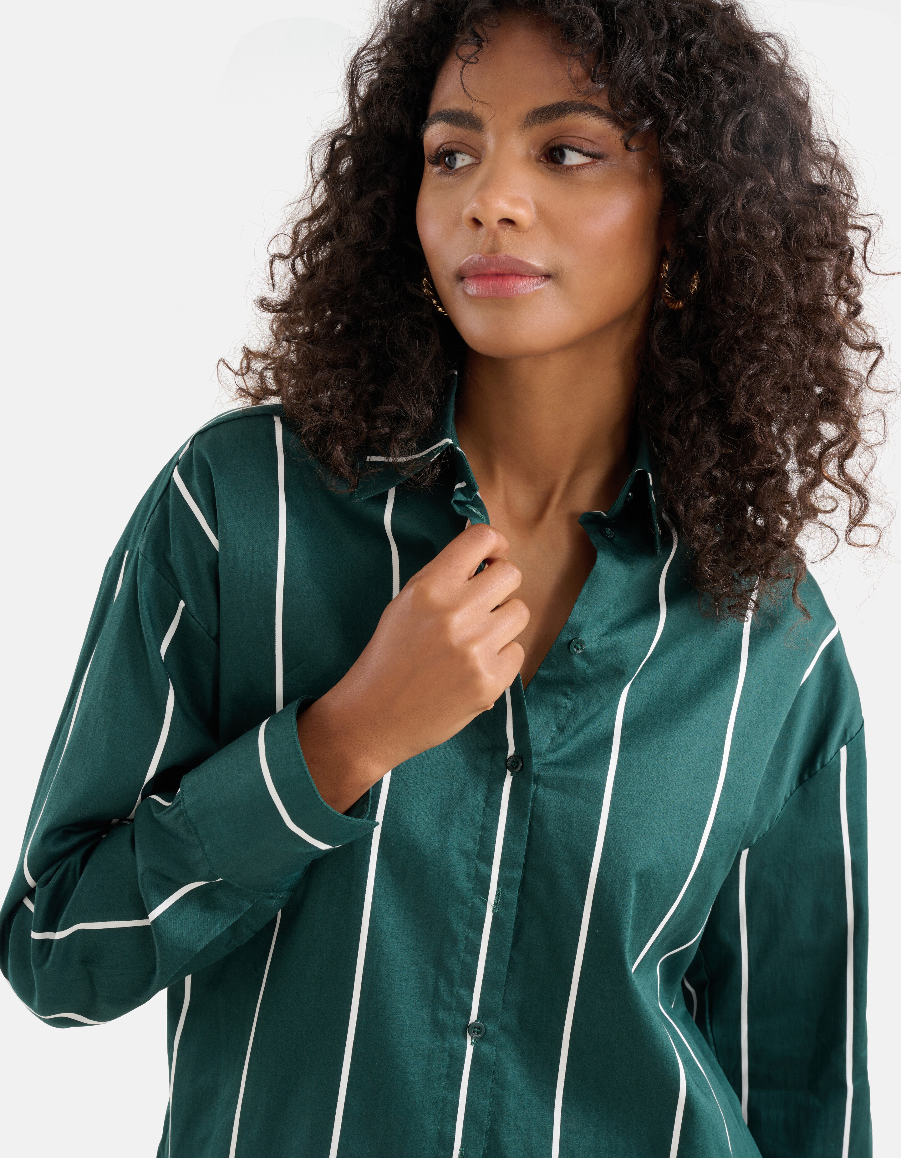 Kanten Pinstripe Blouse Donkergroen SHOEBY WOMEN
