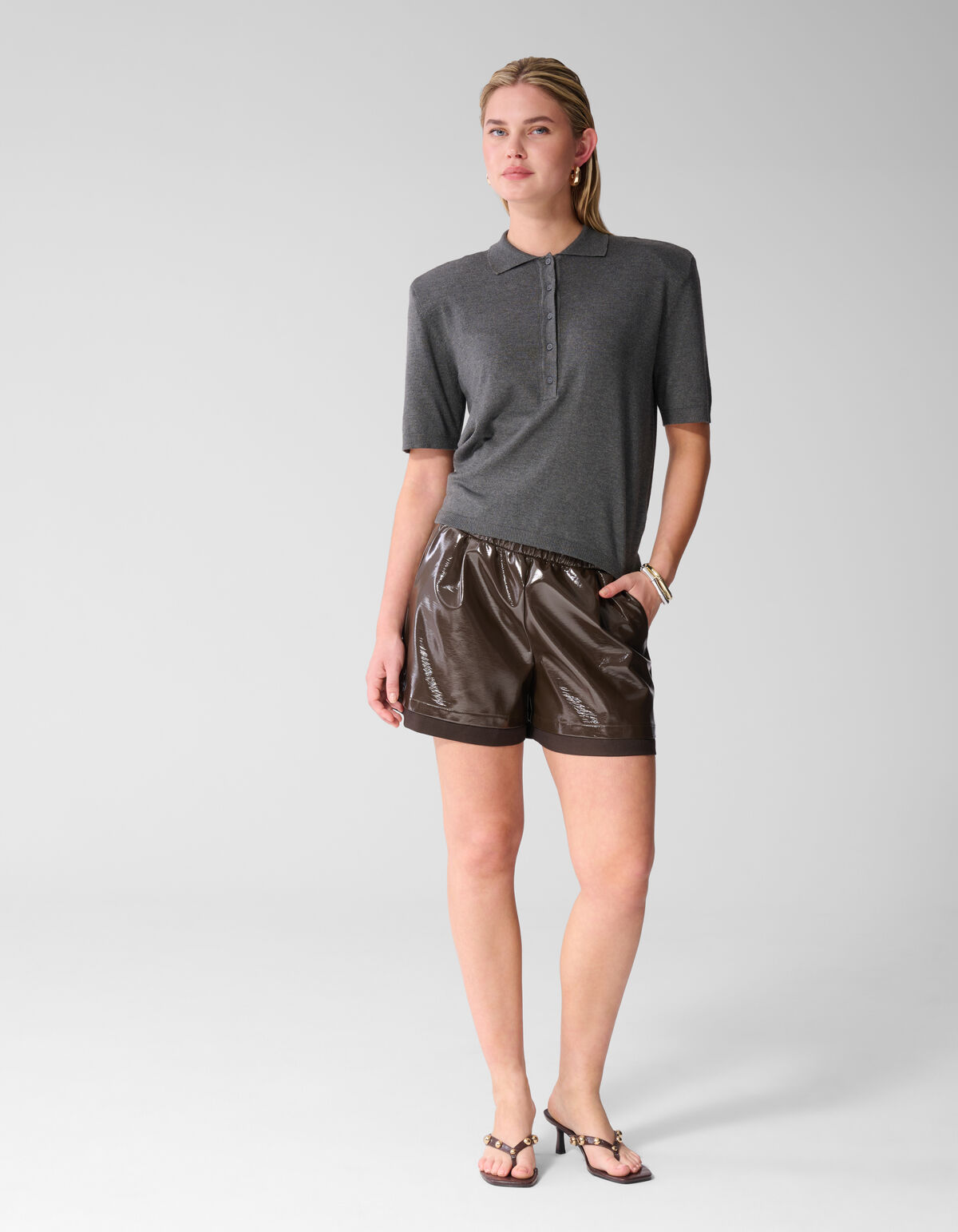 Shortsleeve Gebreide Polo Donkergrijs SHOEBY WOMEN
