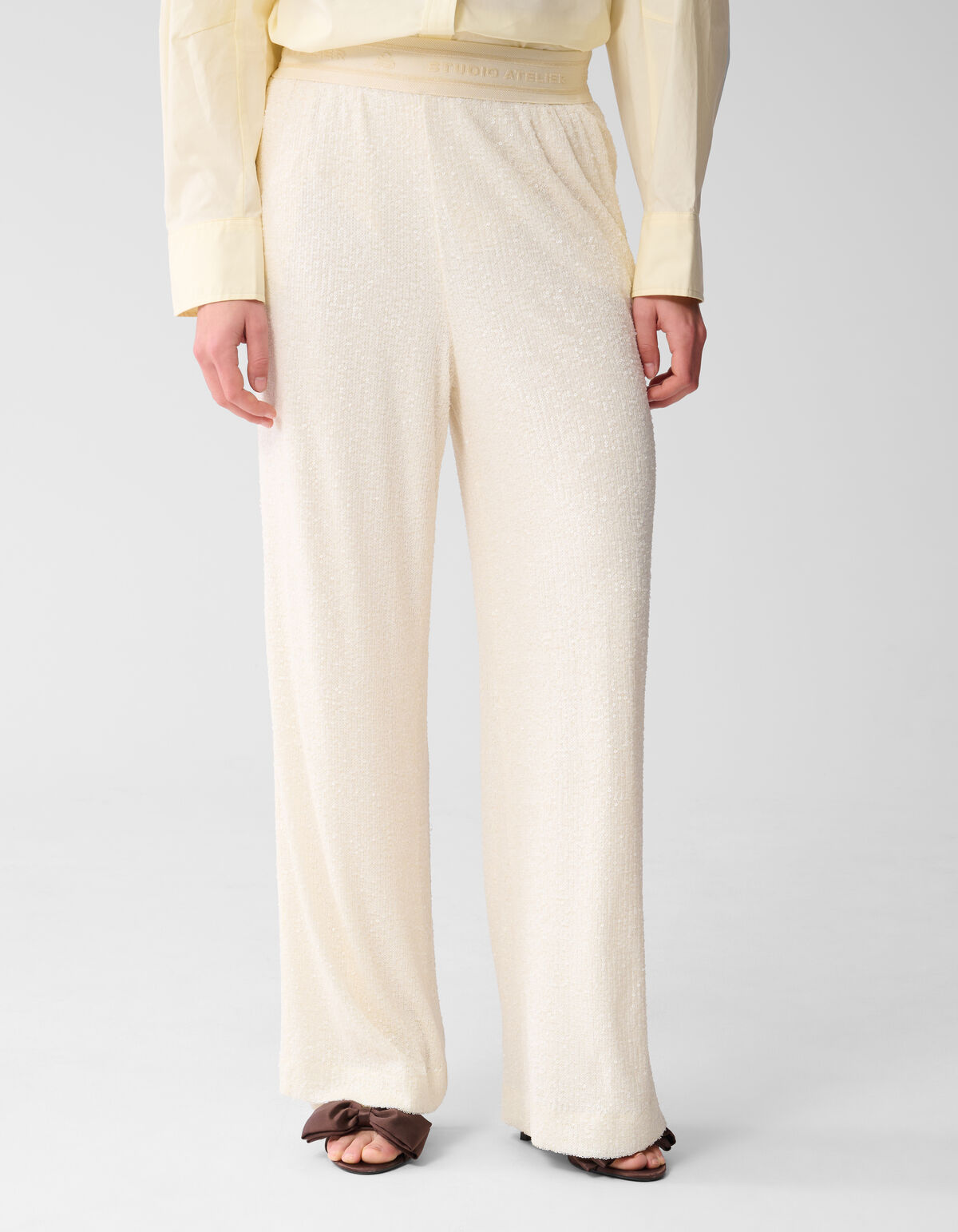 Sequin Wide Leg Broek Gebroken Wit SHOEBY WOMEN