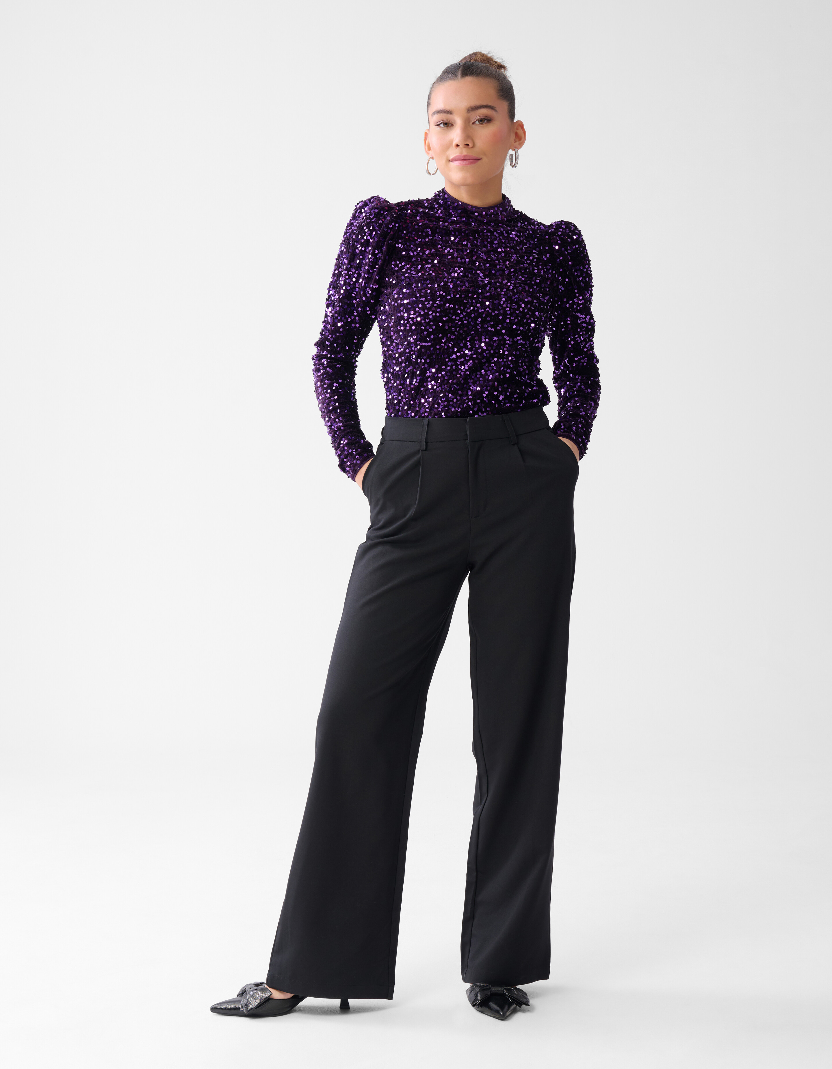 Velvet Pailletten Top Donkerpaars SHOEBY WOMEN