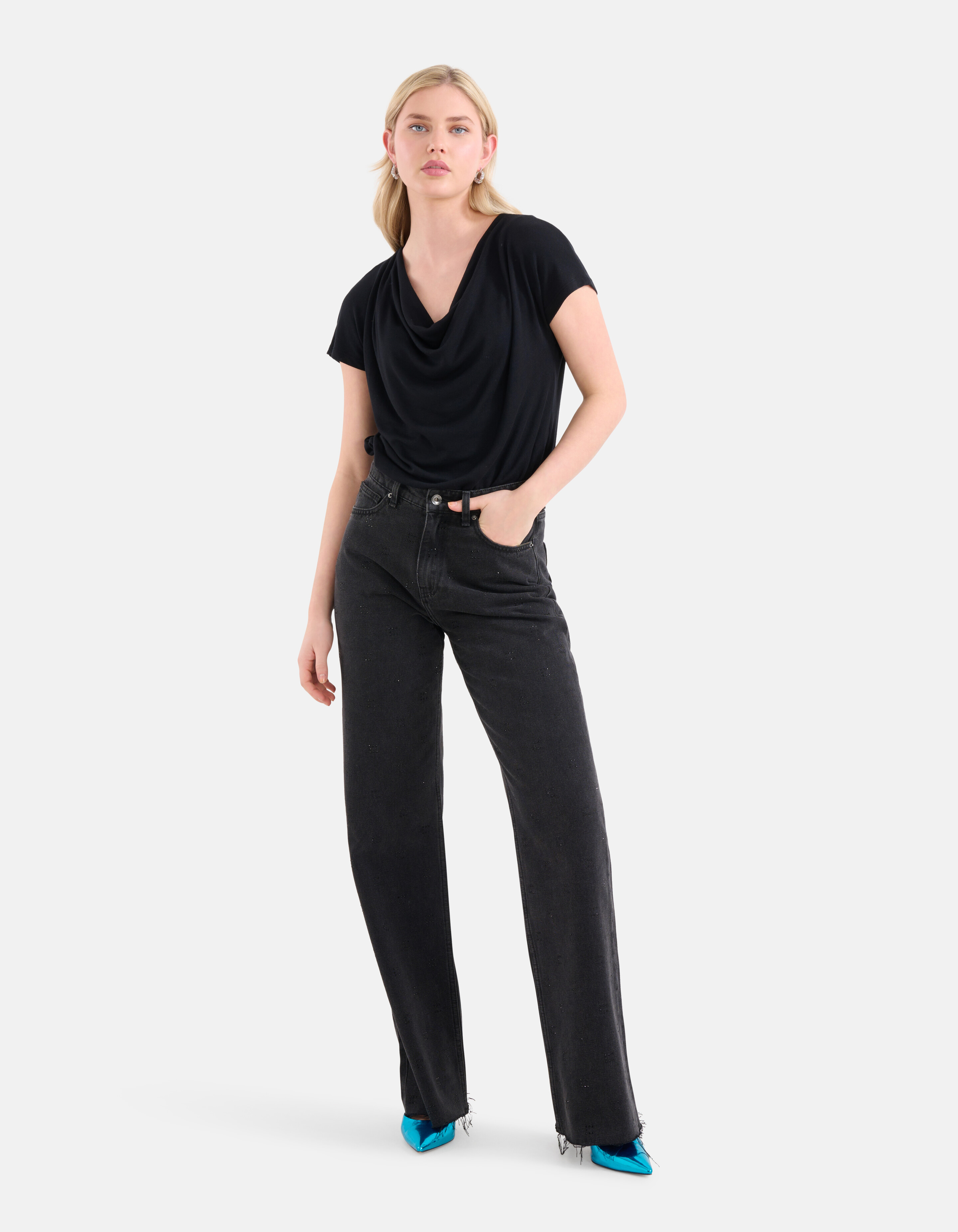 Gedrapeerde Top Zwart SHOEBY WOMEN