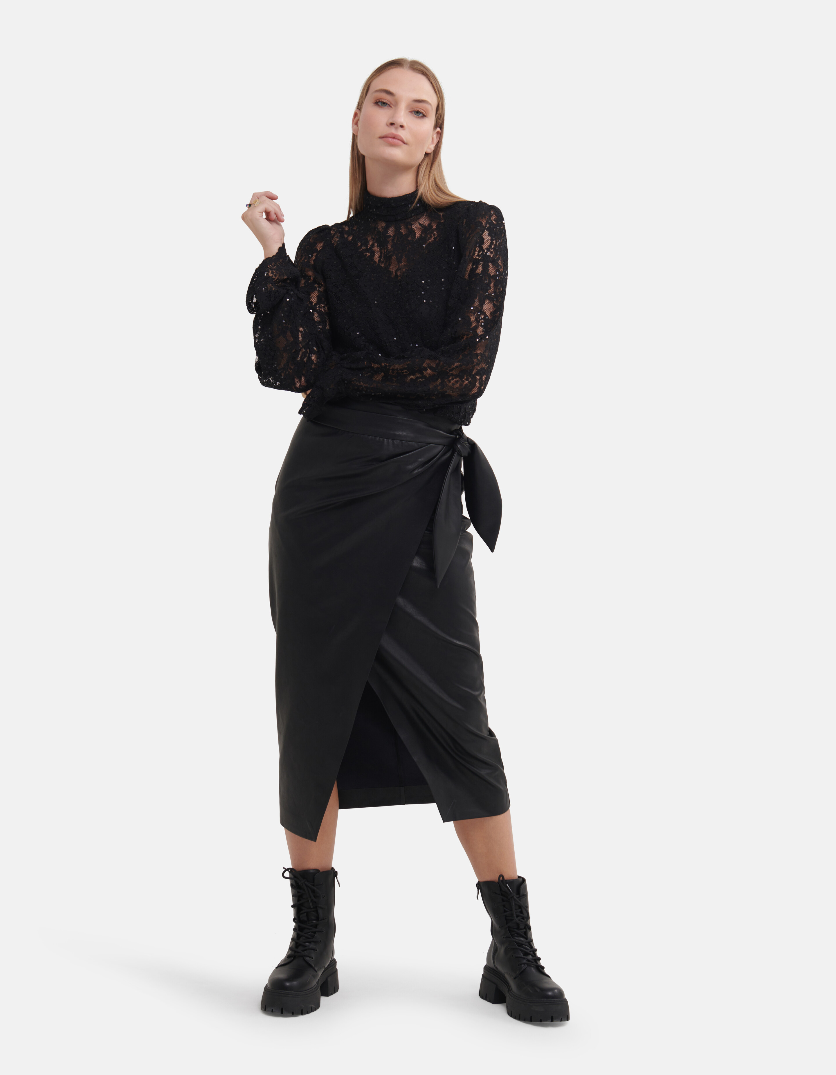 Vegan Leren Midi Rok Zwart SHOEBY WOMEN