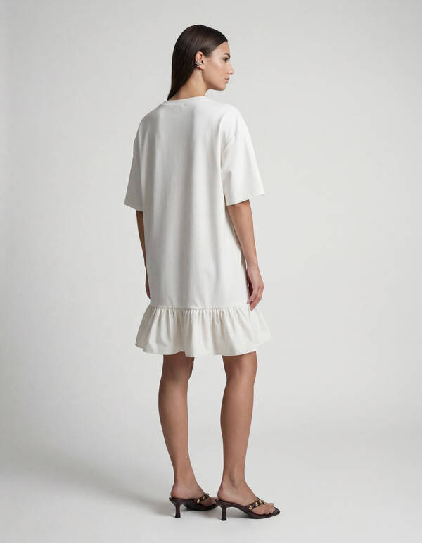 T-shirt Ruffle Mini Jurk Gebroken Wit SHOEBY WOMEN