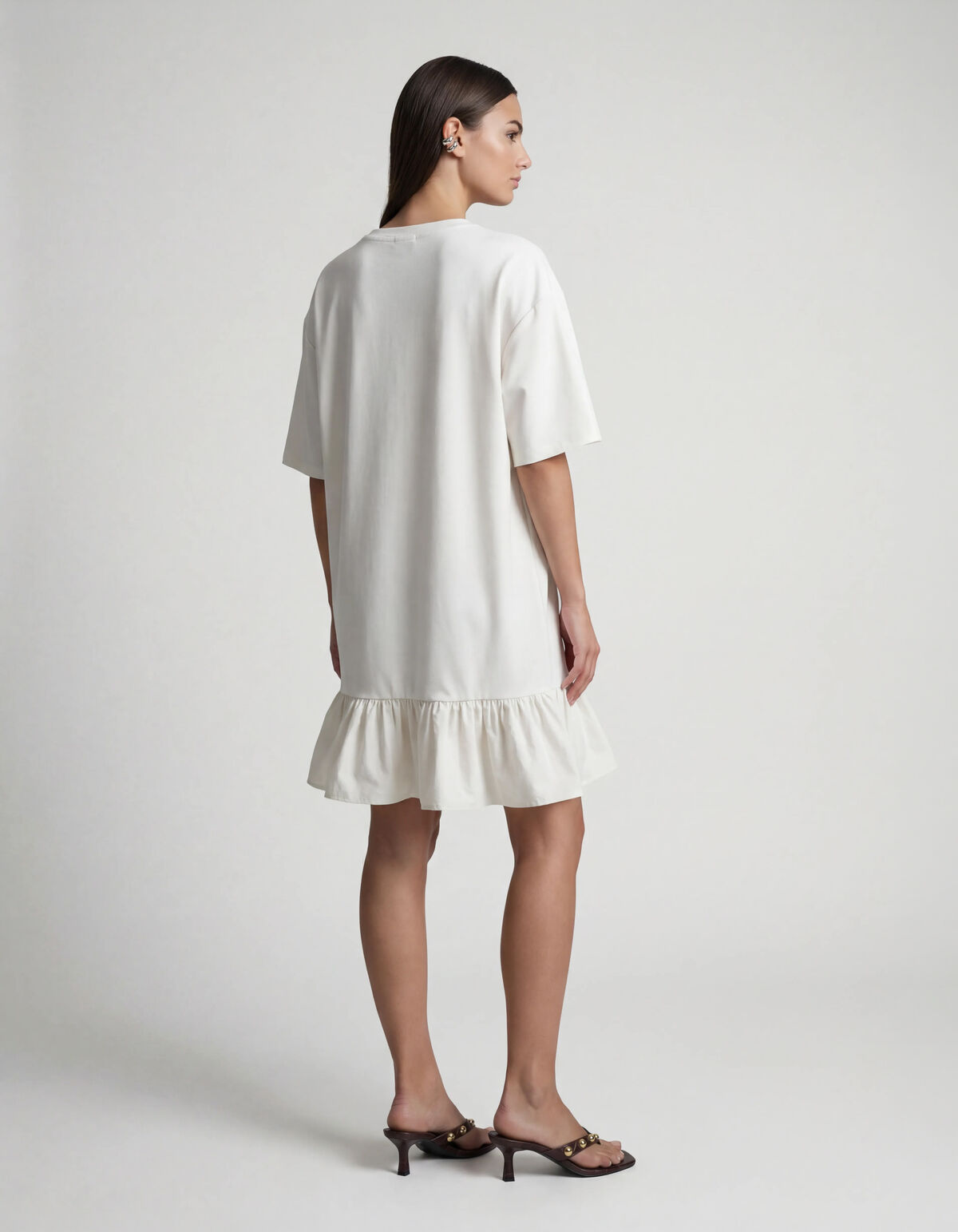 T-shirt Ruffle Mini Jurk Gebroken Wit SHOEBY WOMEN