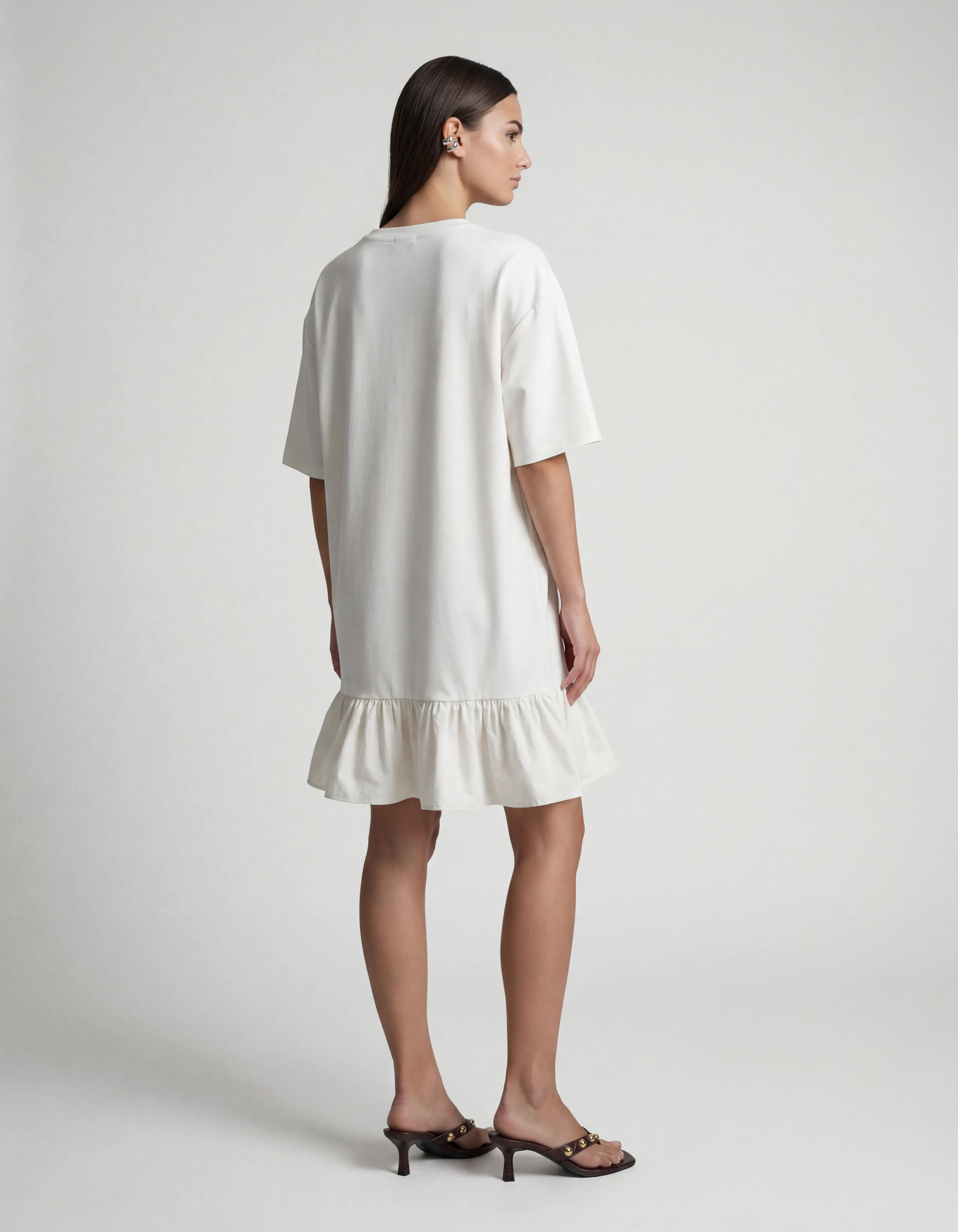 T-shirt Ruffle Mini Jurk Gebroken Wit SHOEBY WOMEN