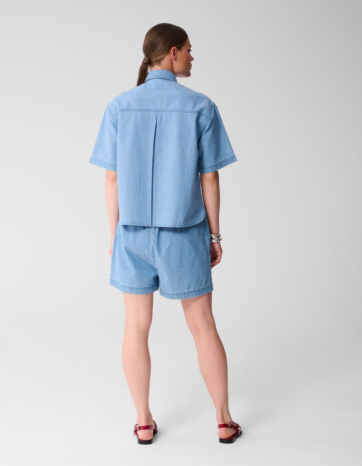 Oversized Denim Sequin Blouse Blauw SHOEBY WOMEN