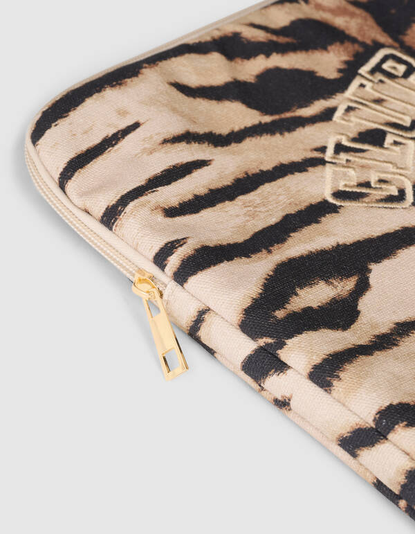 Tijger Embroidery Laptophoes Bruin SHOEBY ACCESSOIRES