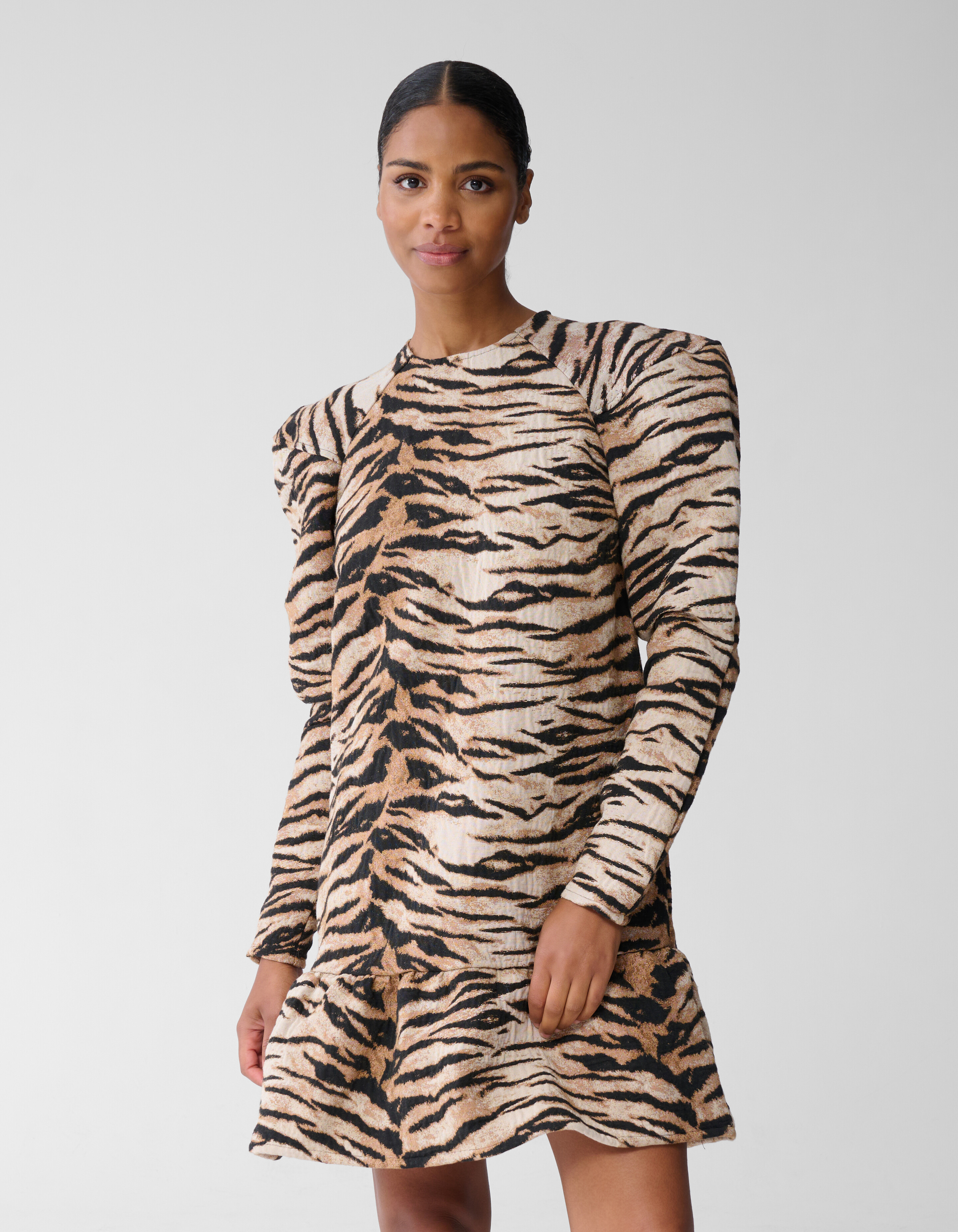 Jacquard Tiger Mini Jurk Lichtbruin SHOEBY WOMEN