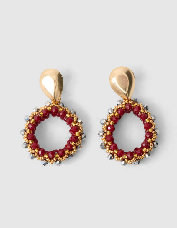 Beaded Oval Oorbellen Rood SHOEBY ACCESSOIRES