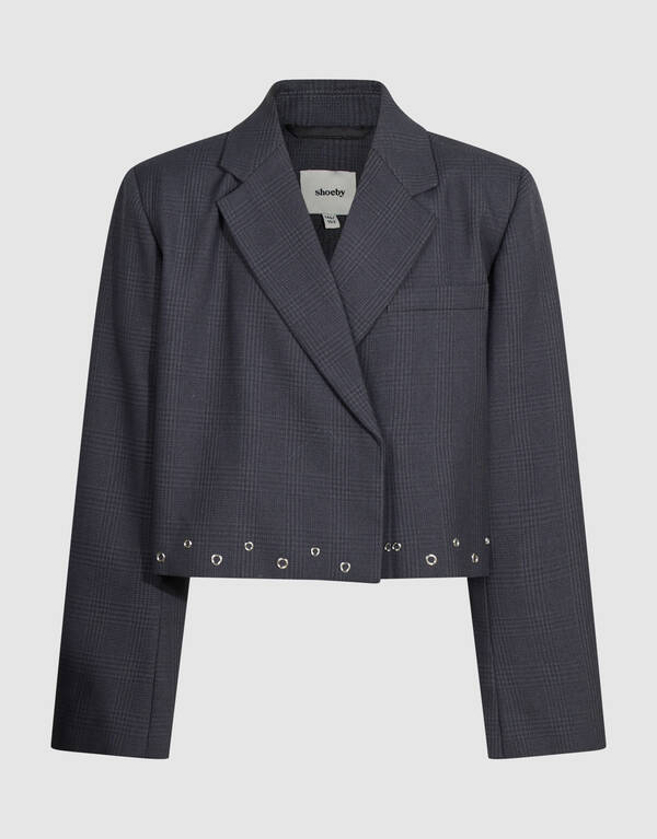 Cropped Ruiten Eyelet Blazer Donkergrijs SHOEBY GIRLS