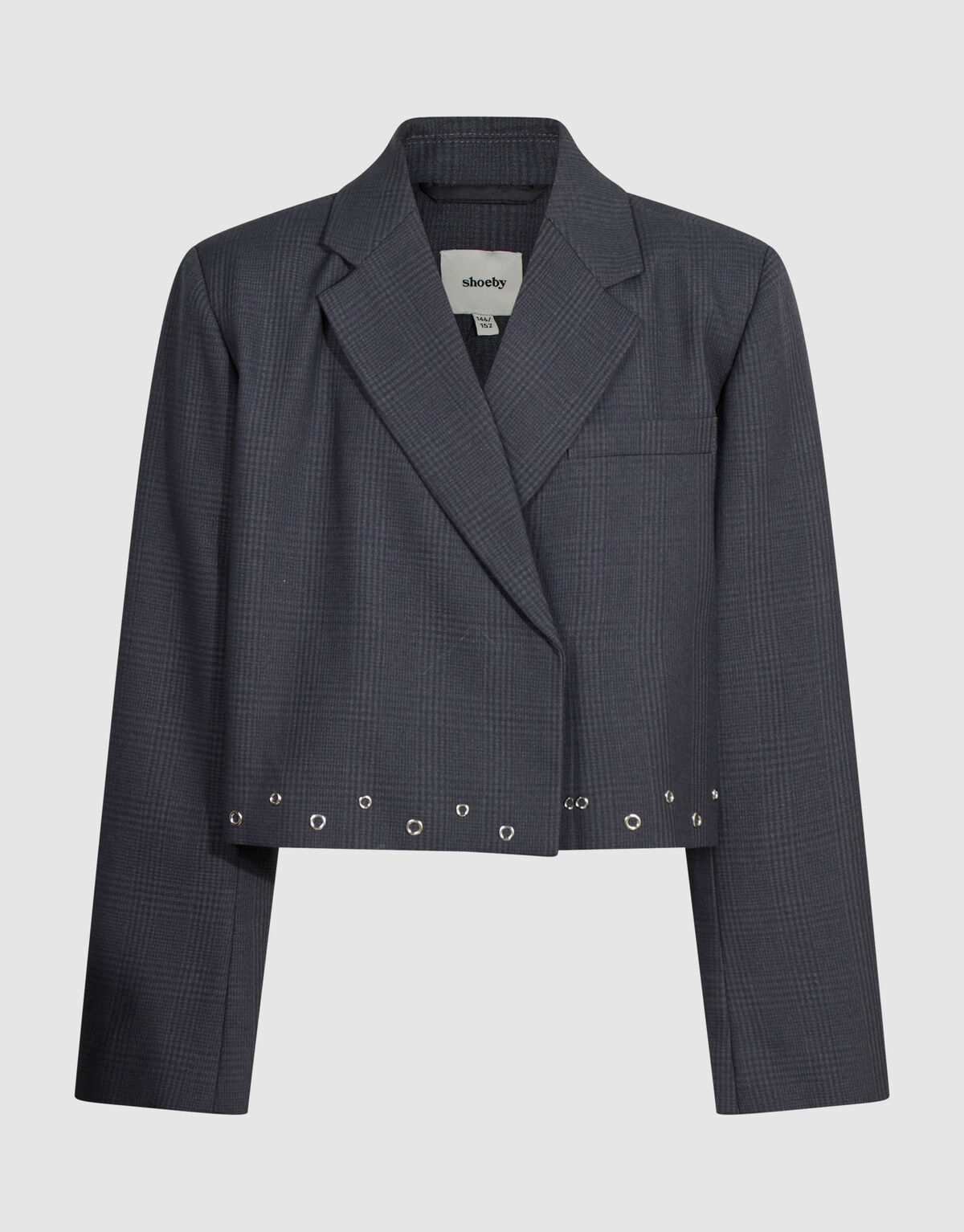 Cropped Ruiten Eyelet Blazer Donkergrijs SHOEBY GIRLS