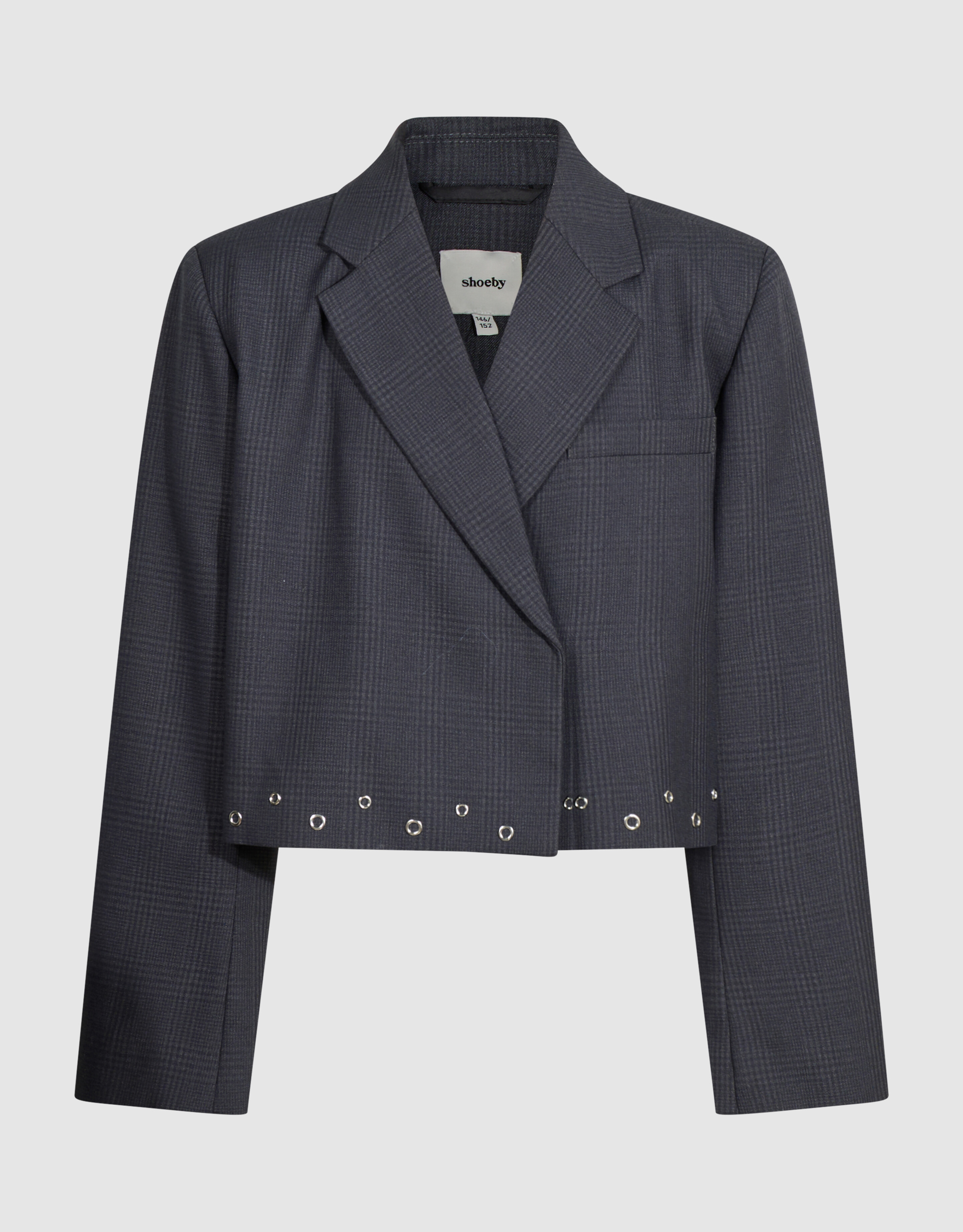 Cropped Ruiten Eyelet Blazer Donkergrijs SHOEBY GIRLS