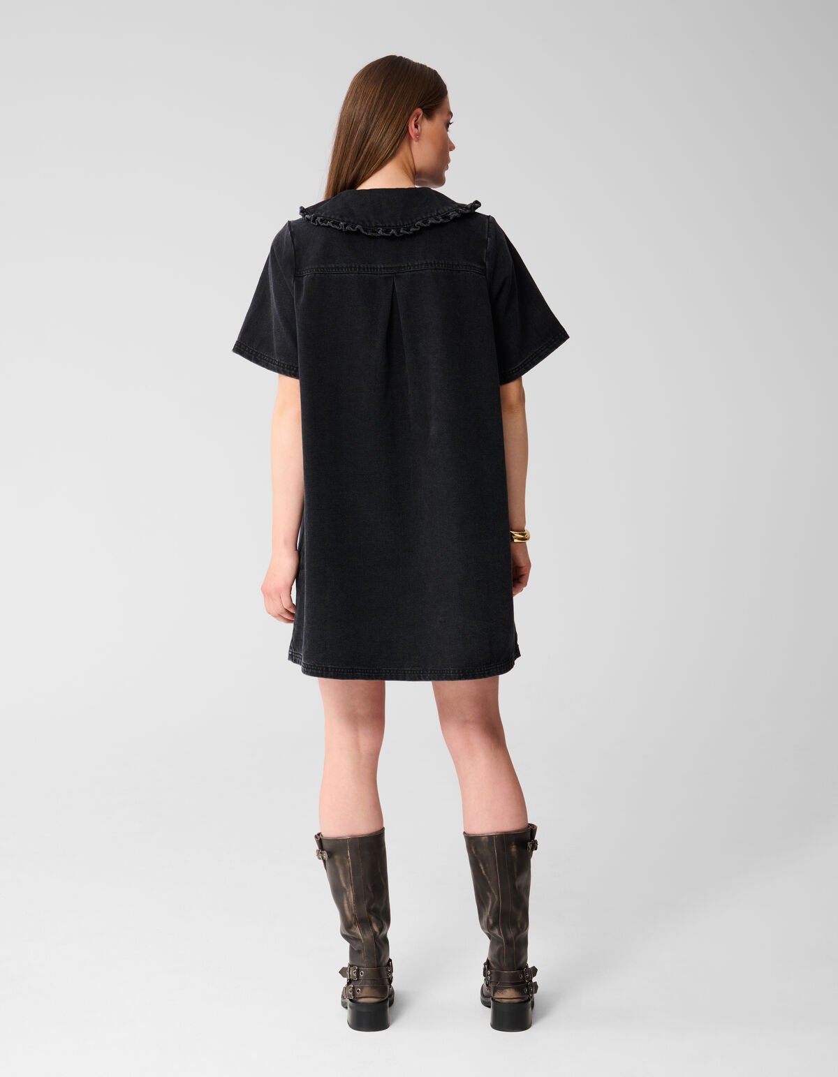 Denim Collar Midi Jurk Zwart SHOEBY WOMEN