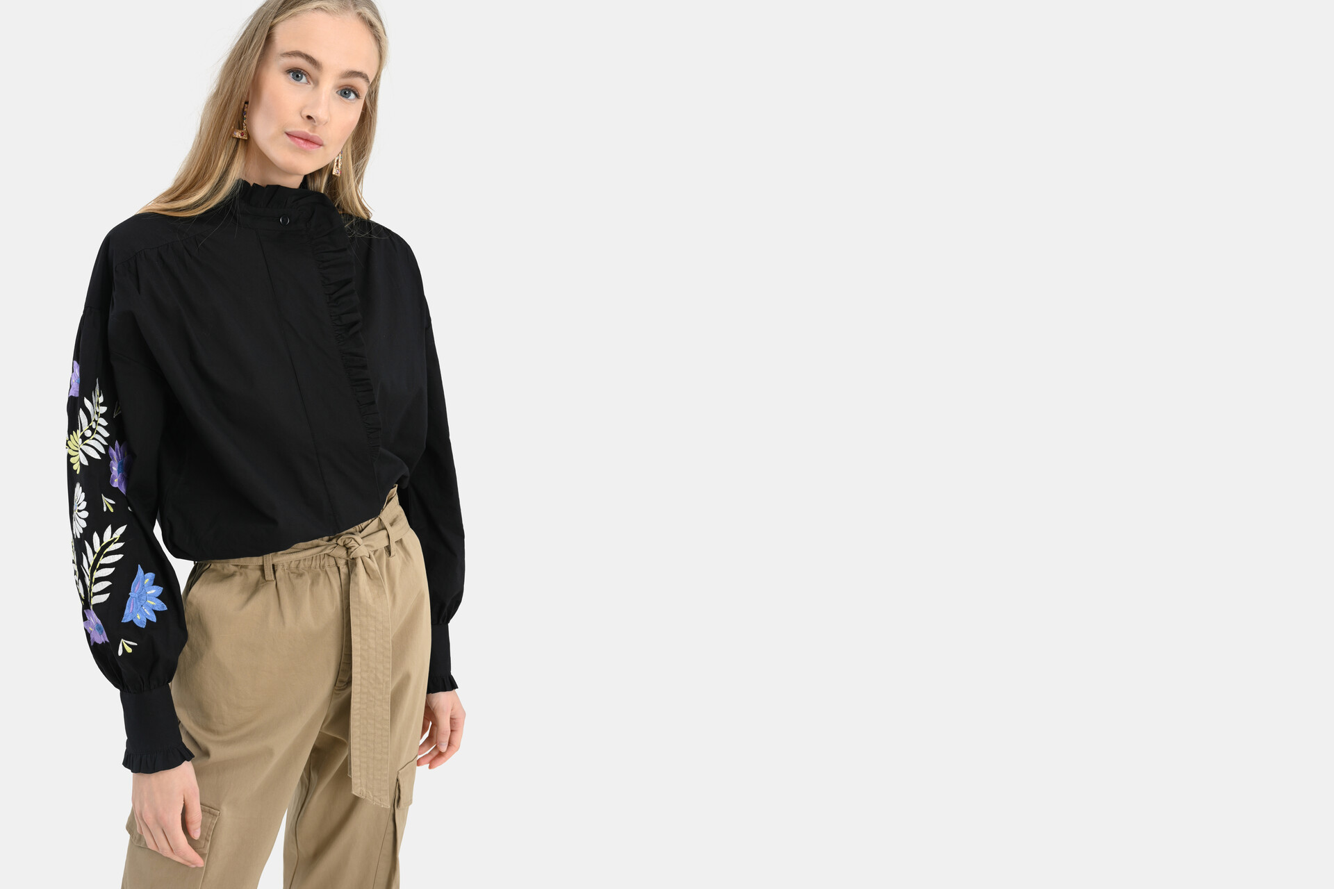 Voile Embroidery Blouse Zwart SHOEBY WOMEN