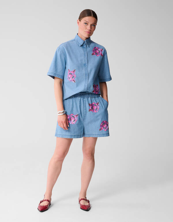 Sequin Denim Short Blauw SHOEBY WOMEN