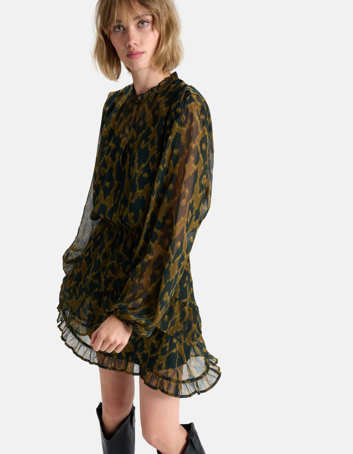 Leopard Print Jurk Donkergroen SHOEBY WOMEN