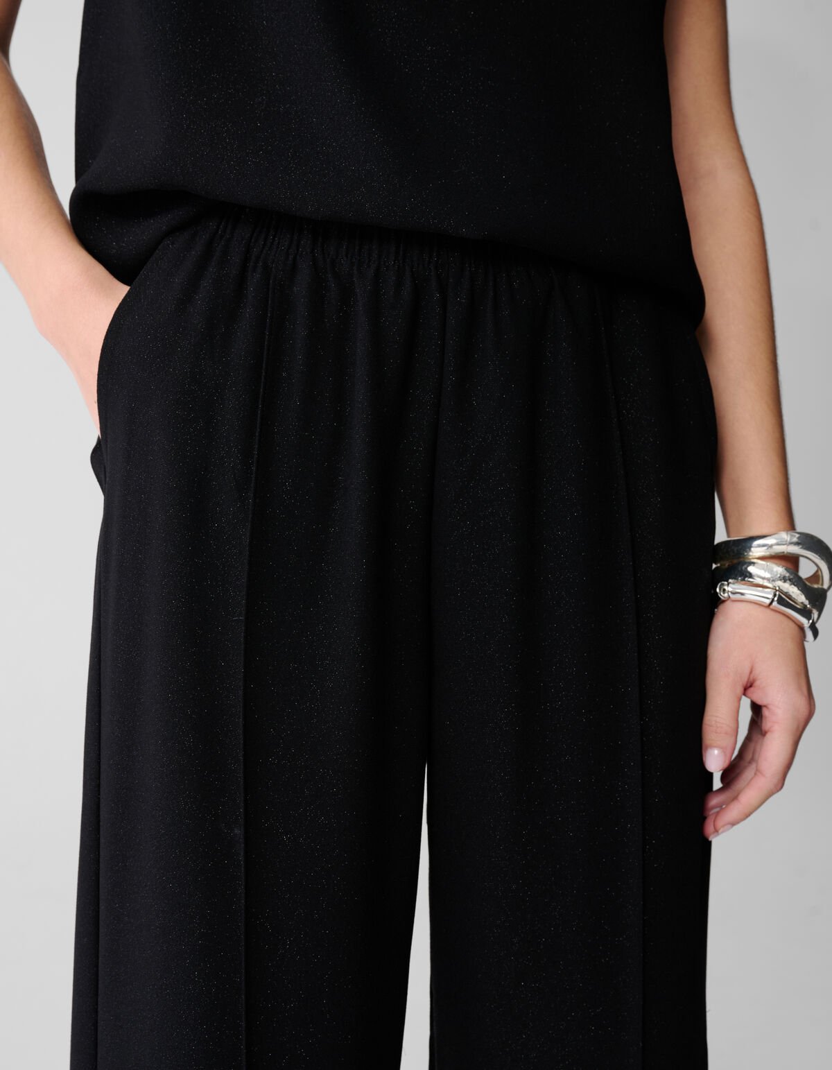 Glitter Wide Leg Broek Zwart SHOEBY WOMEN