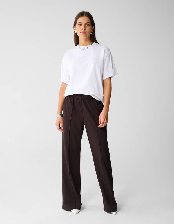 Basis Wide Leg Broek Donkerbruin SHOEBY WOMEN